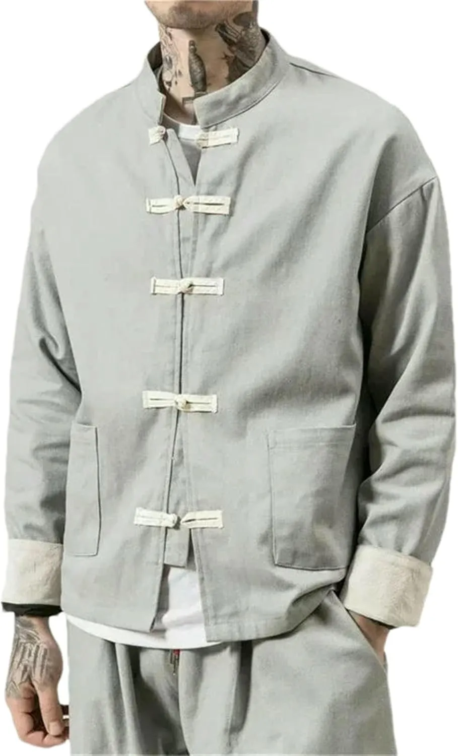 Kung Fu Coat Man Chinese Traditional Retro Spring Autumn Long Sleeve Tang Suit Mandarin Collar Mens Jacket Shirt