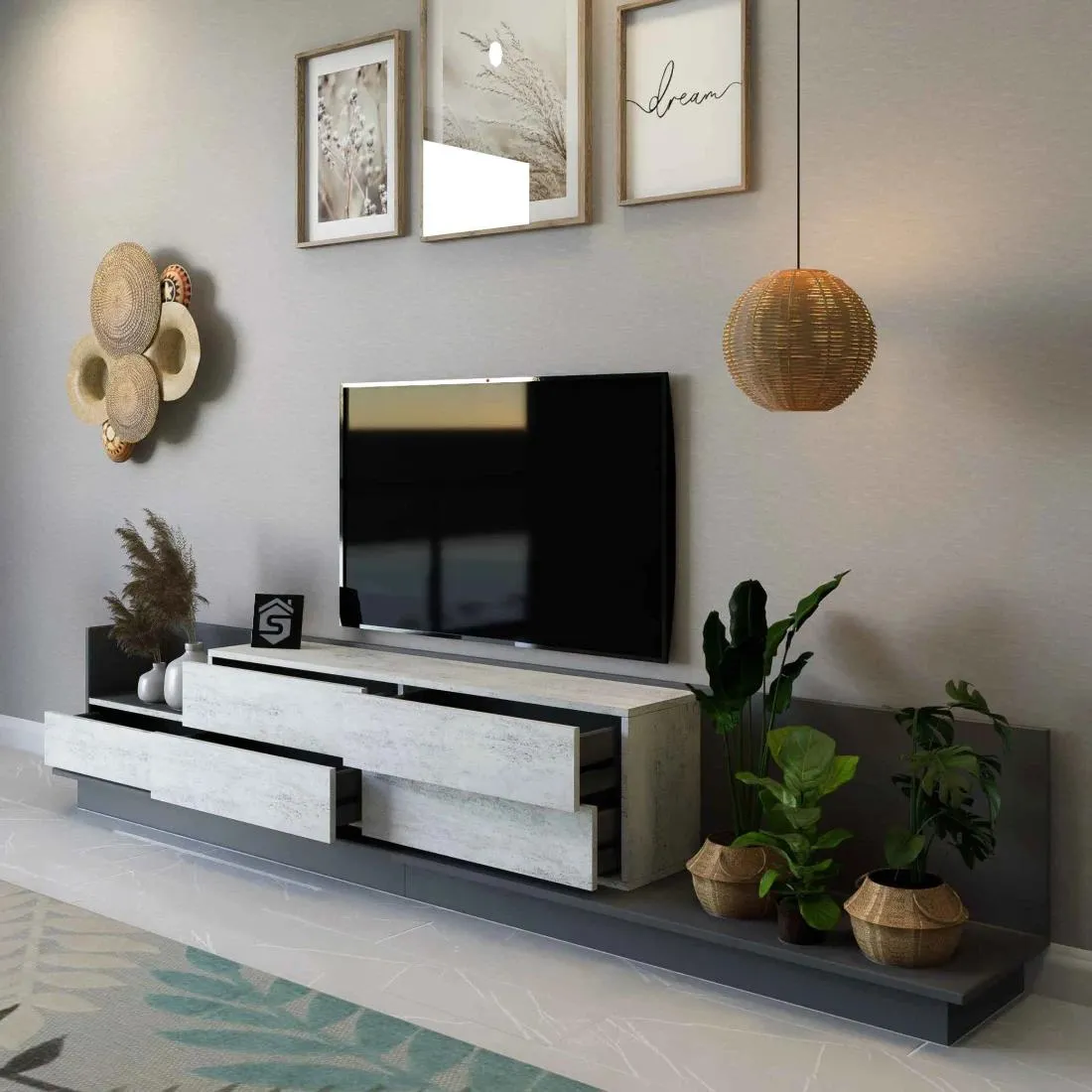 Luxury TV Table in Beige and Black