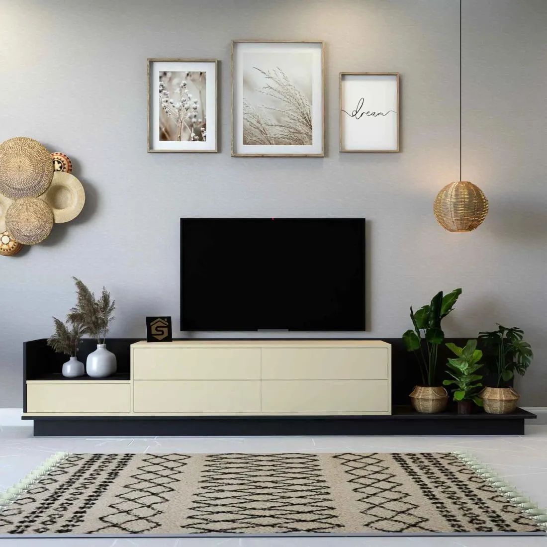 Luxury TV Table in Beige and Black