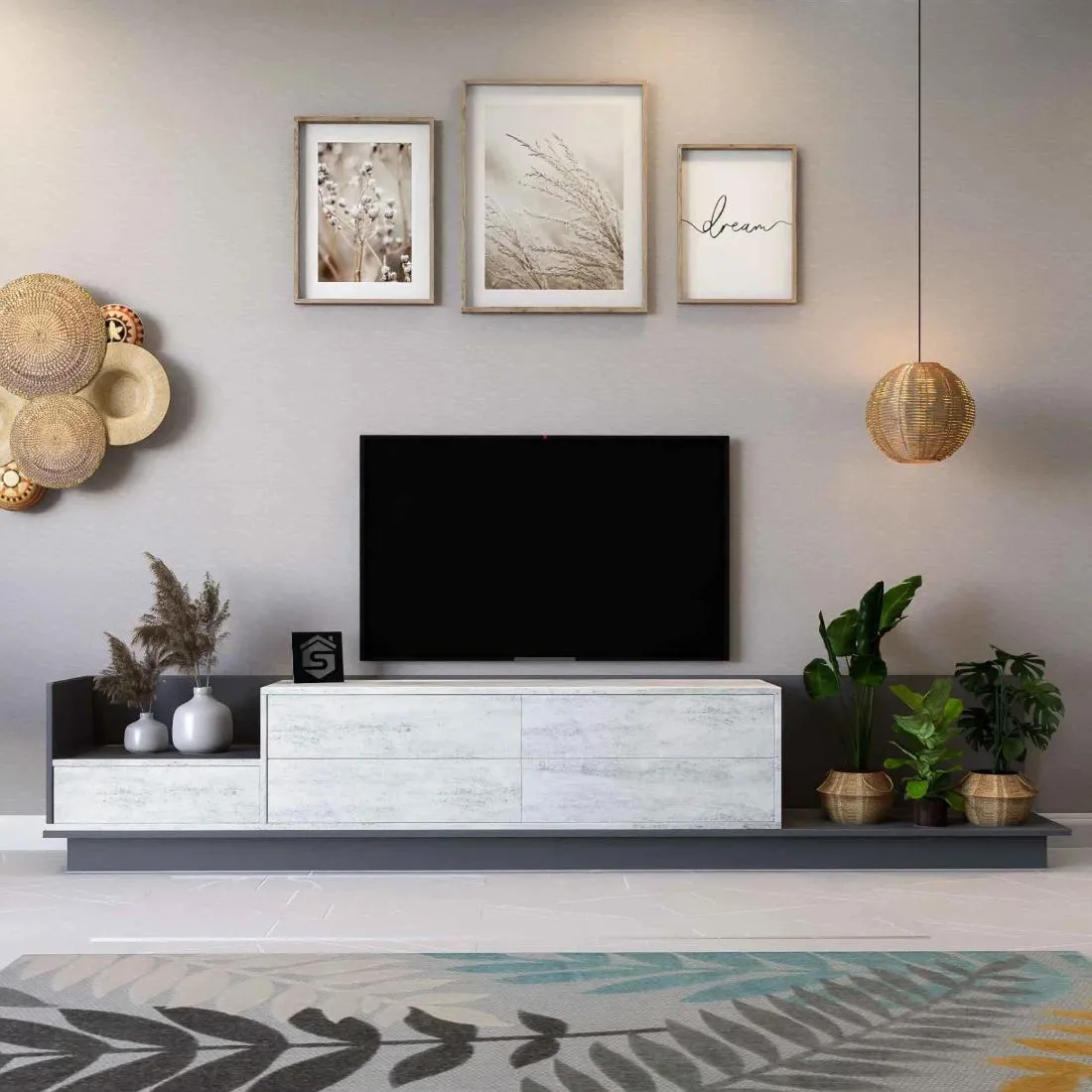 Luxury TV Table in Beige and Black