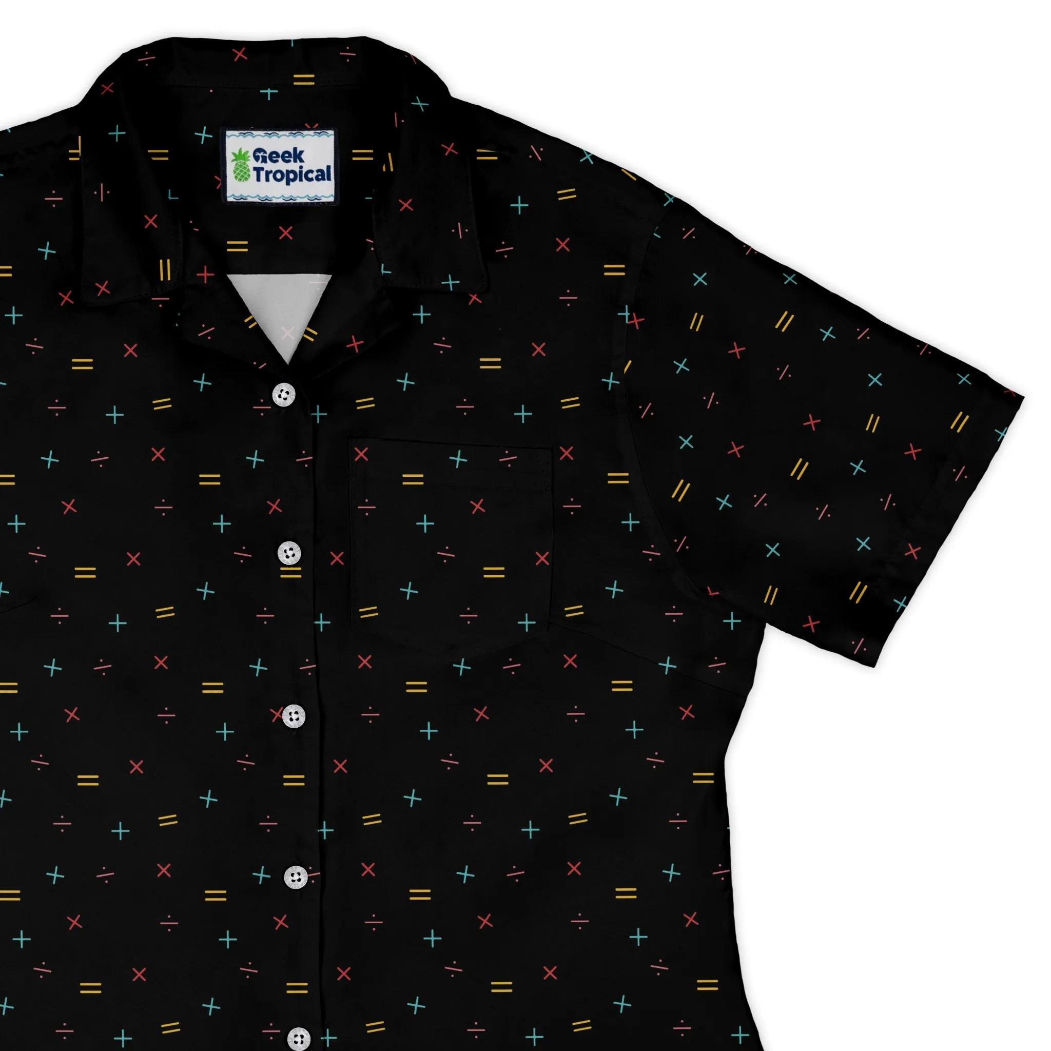 Math Symbols Black Curvy Button Up Shirt