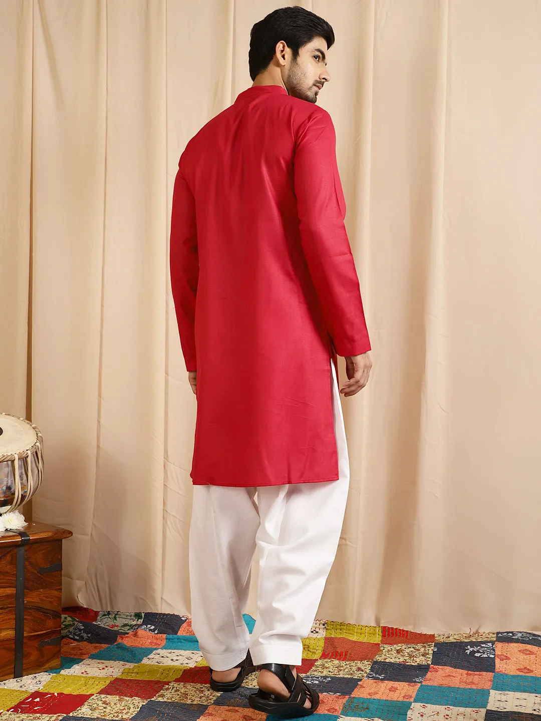 Men's Maroon Indian Long Kurta - Aks Men