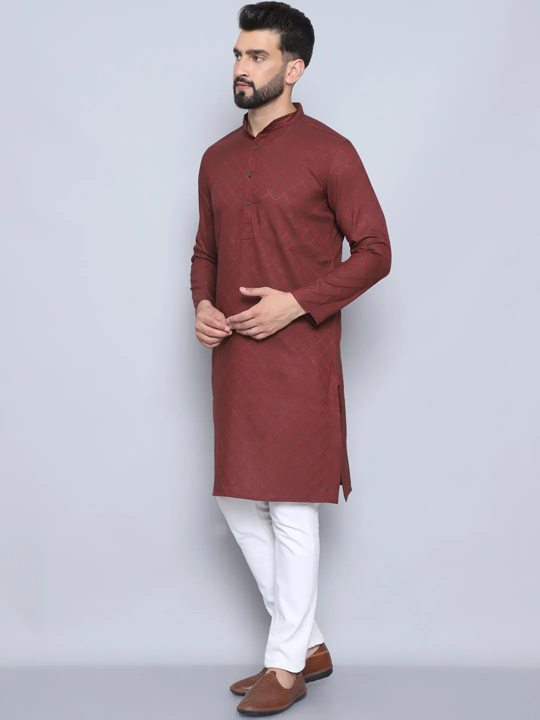 Men's Maroon Pure Cotton Kurta - Even Apparels