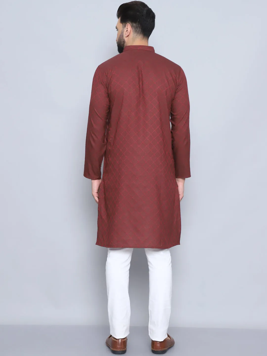 Men's Maroon Pure Cotton Kurta - Even Apparels