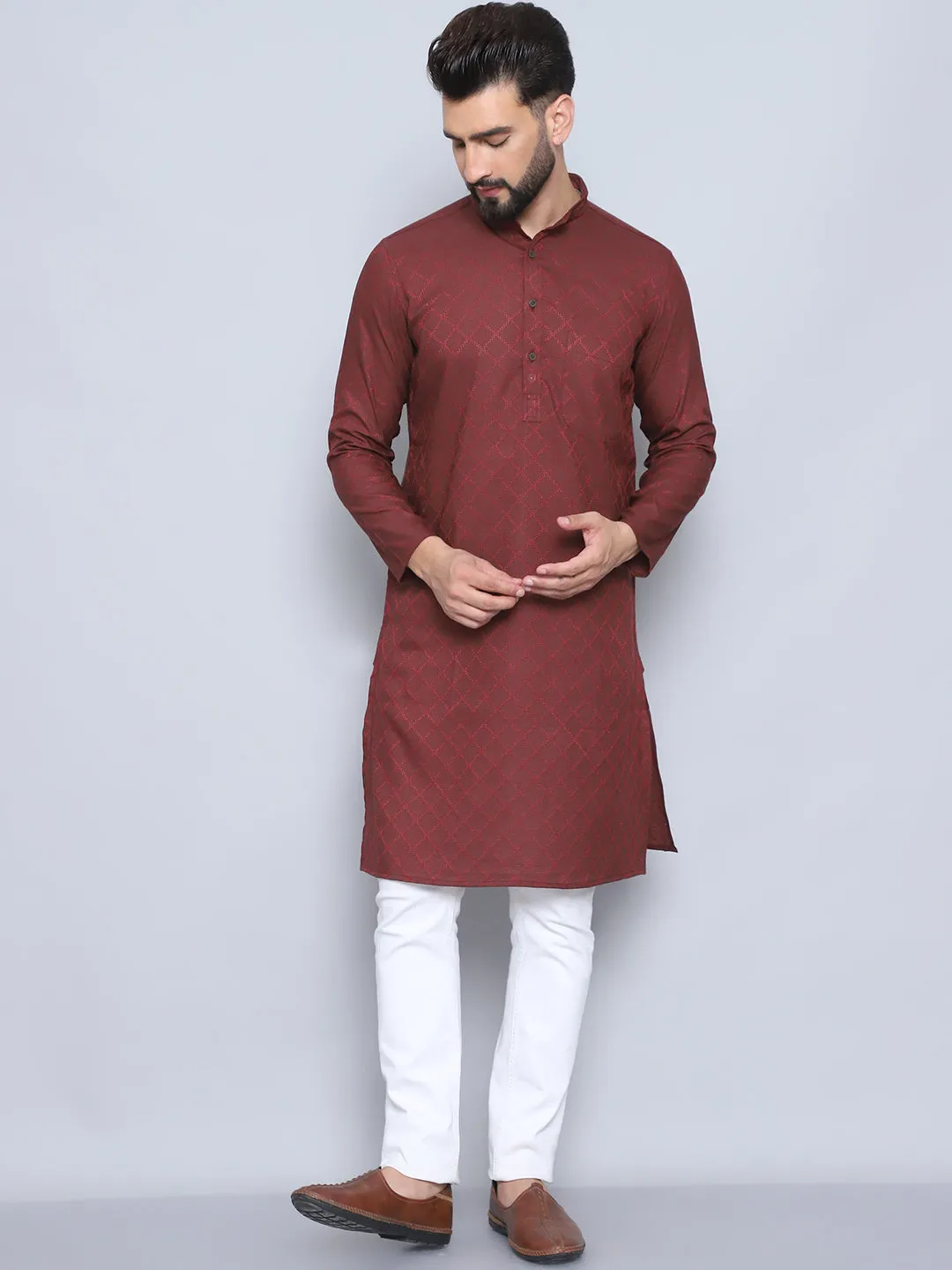 Men's Maroon Pure Cotton Kurta - Even Apparels