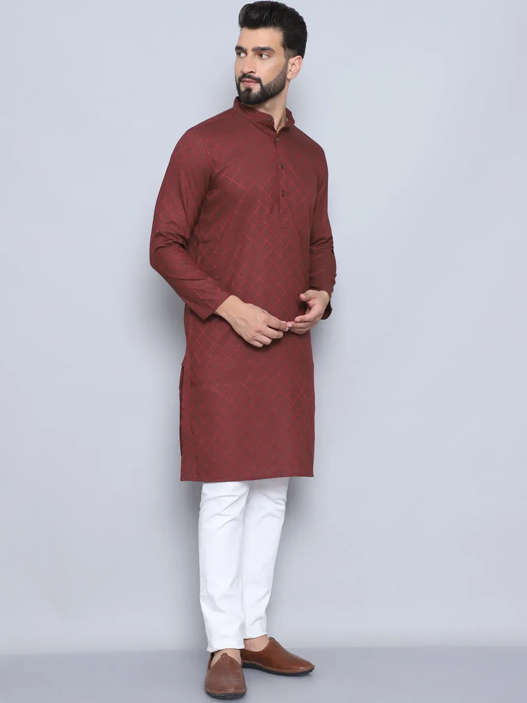 Men's Maroon Pure Cotton Kurta - Even Apparels