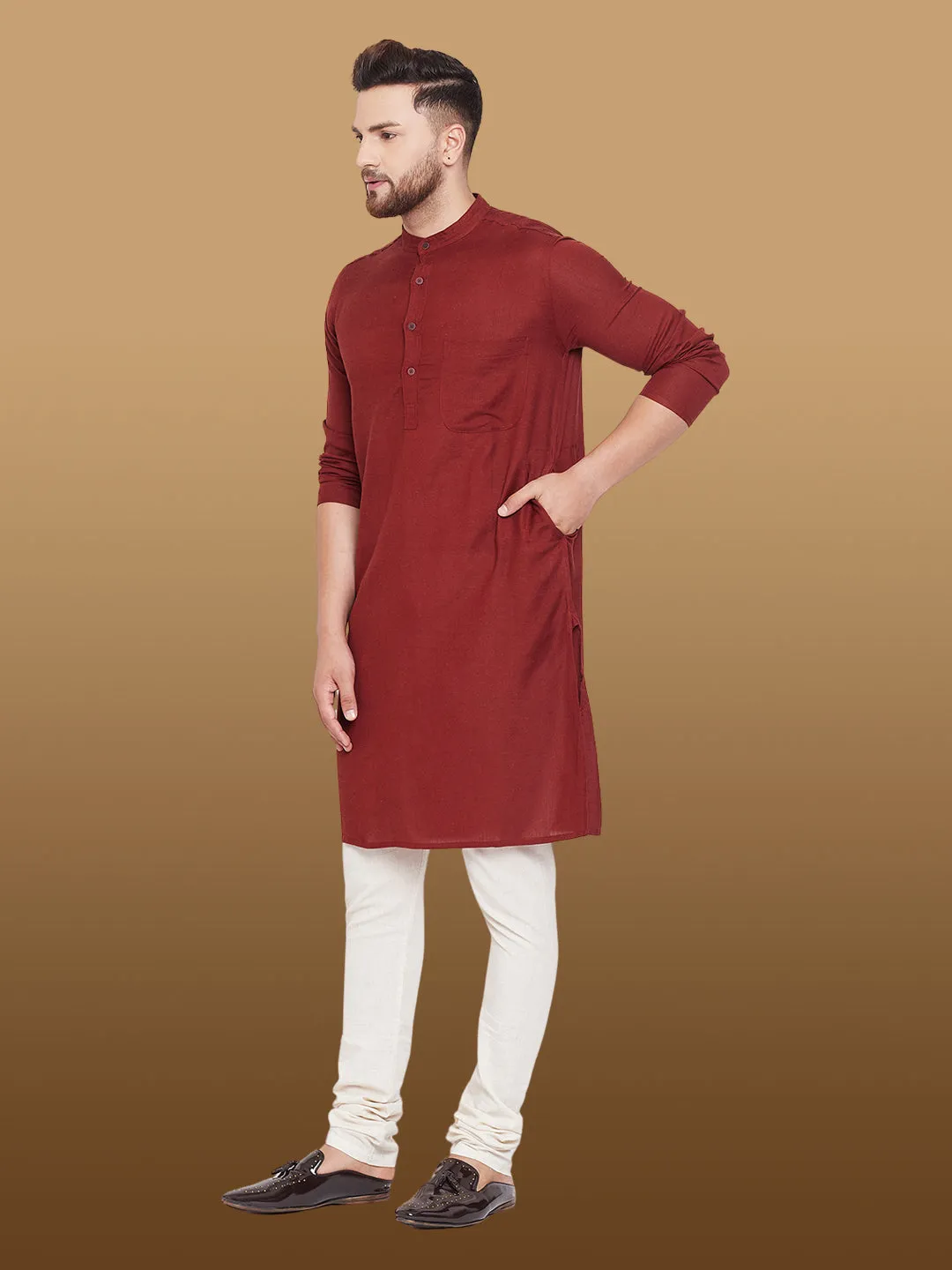 Men's Pure Cotton Maroon Kurta - Even Apparels