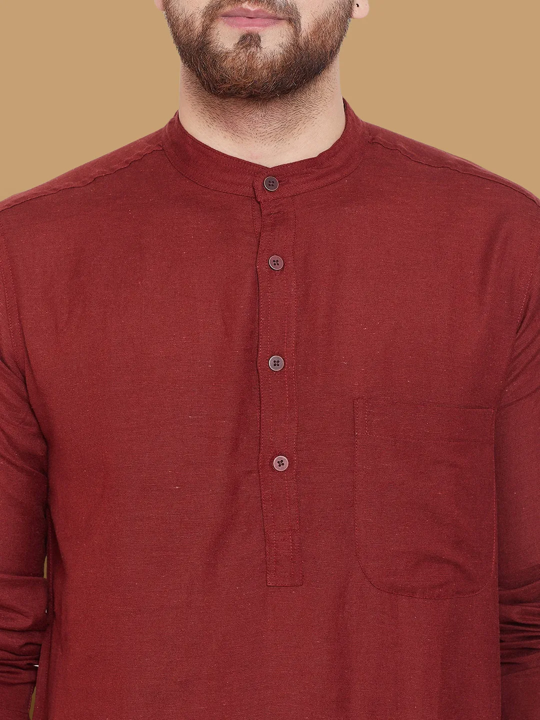 Men's Pure Cotton Maroon Kurta - Even Apparels