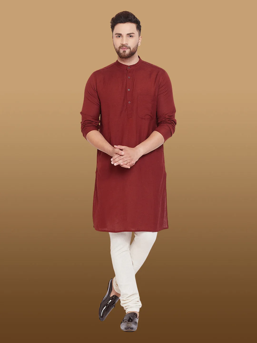 Men's Pure Cotton Maroon Kurta - Even Apparels