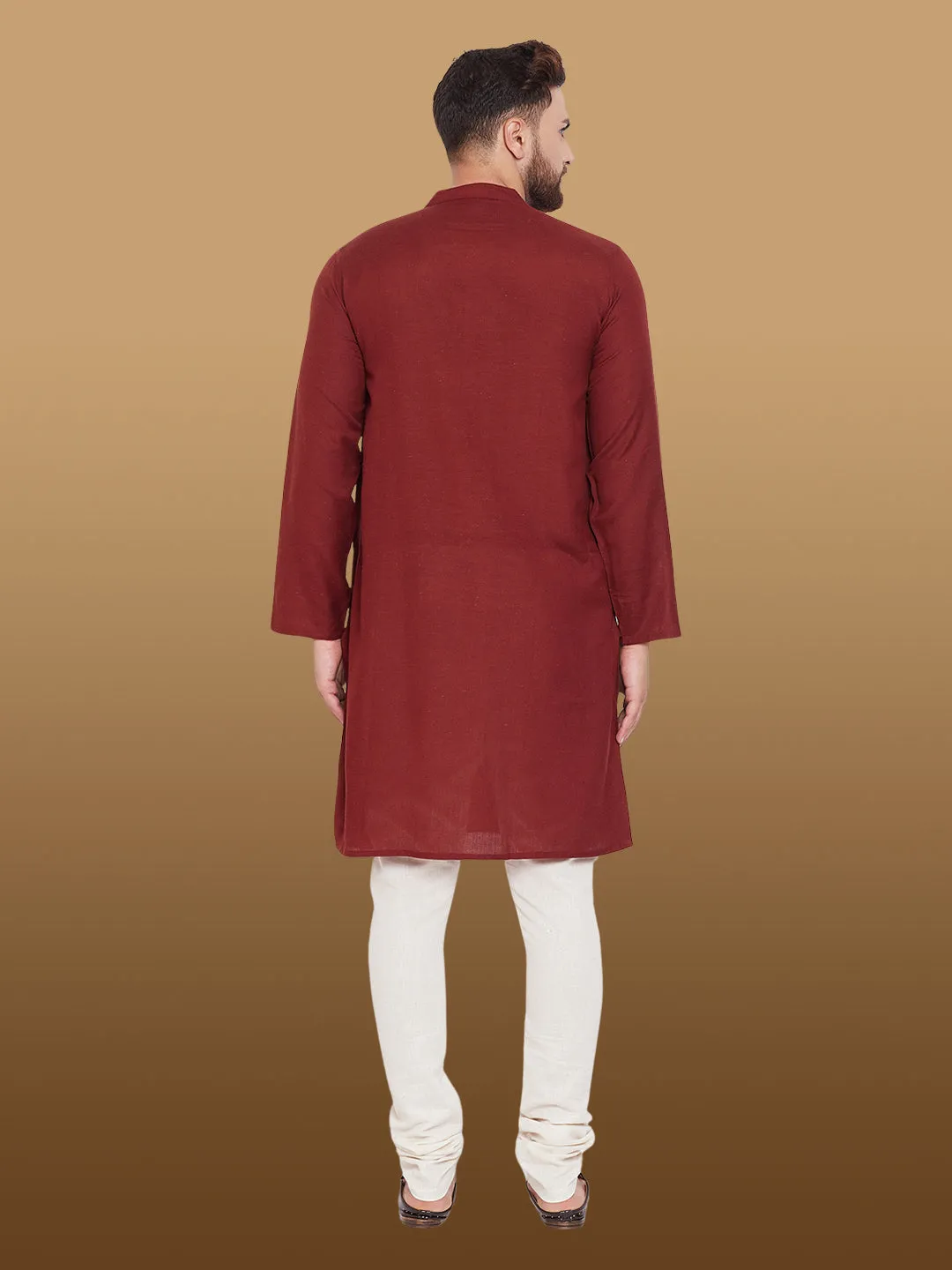 Men's Pure Cotton Maroon Kurta - Even Apparels