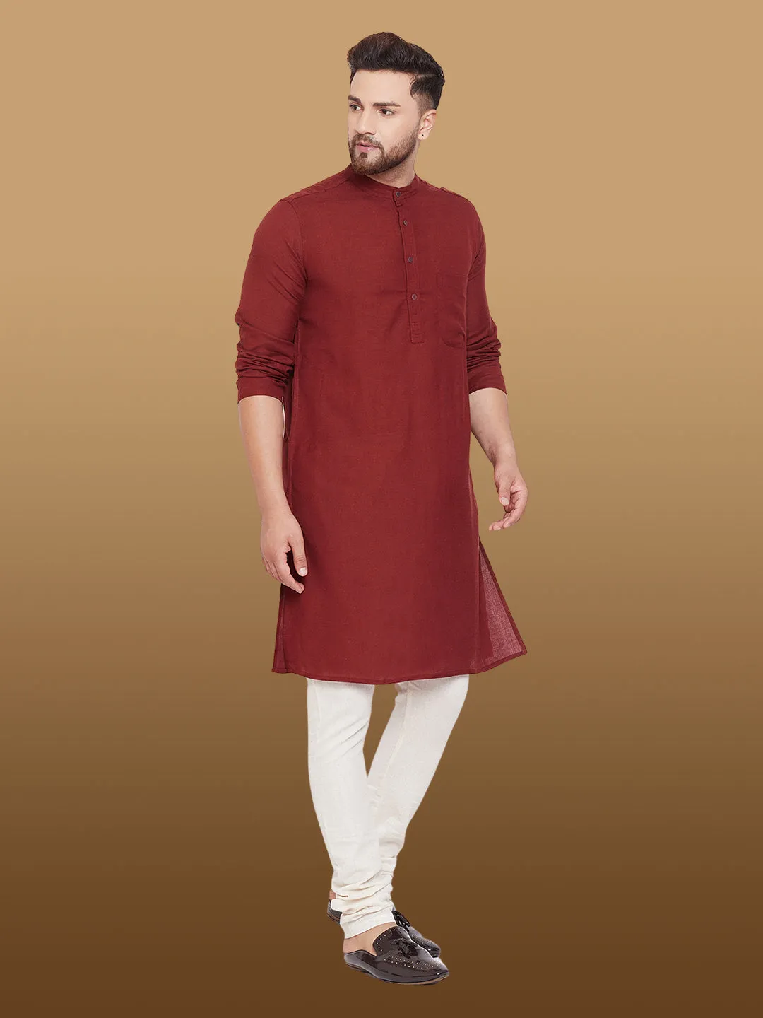 Men's Pure Cotton Maroon Kurta - Even Apparels