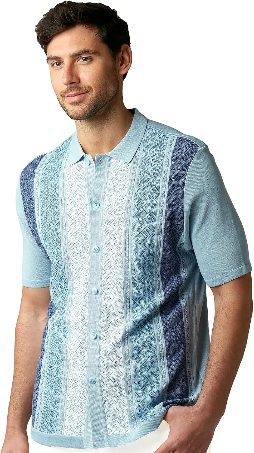 Mens Short Sleeve Knit Sports Shirt - Modern Polo Vintage Classics: Mlange Panel