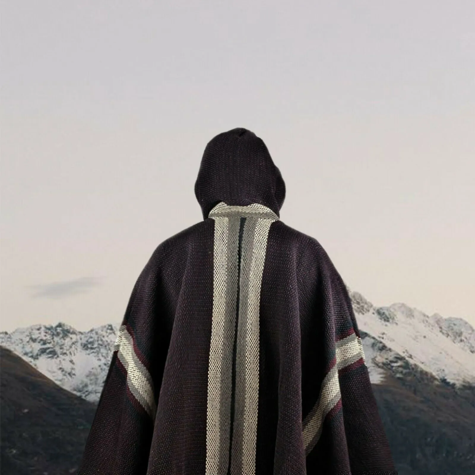 Nanguipa - Llama Wool Unisex South American Handwoven Wide Thick Poncho - striped pattern