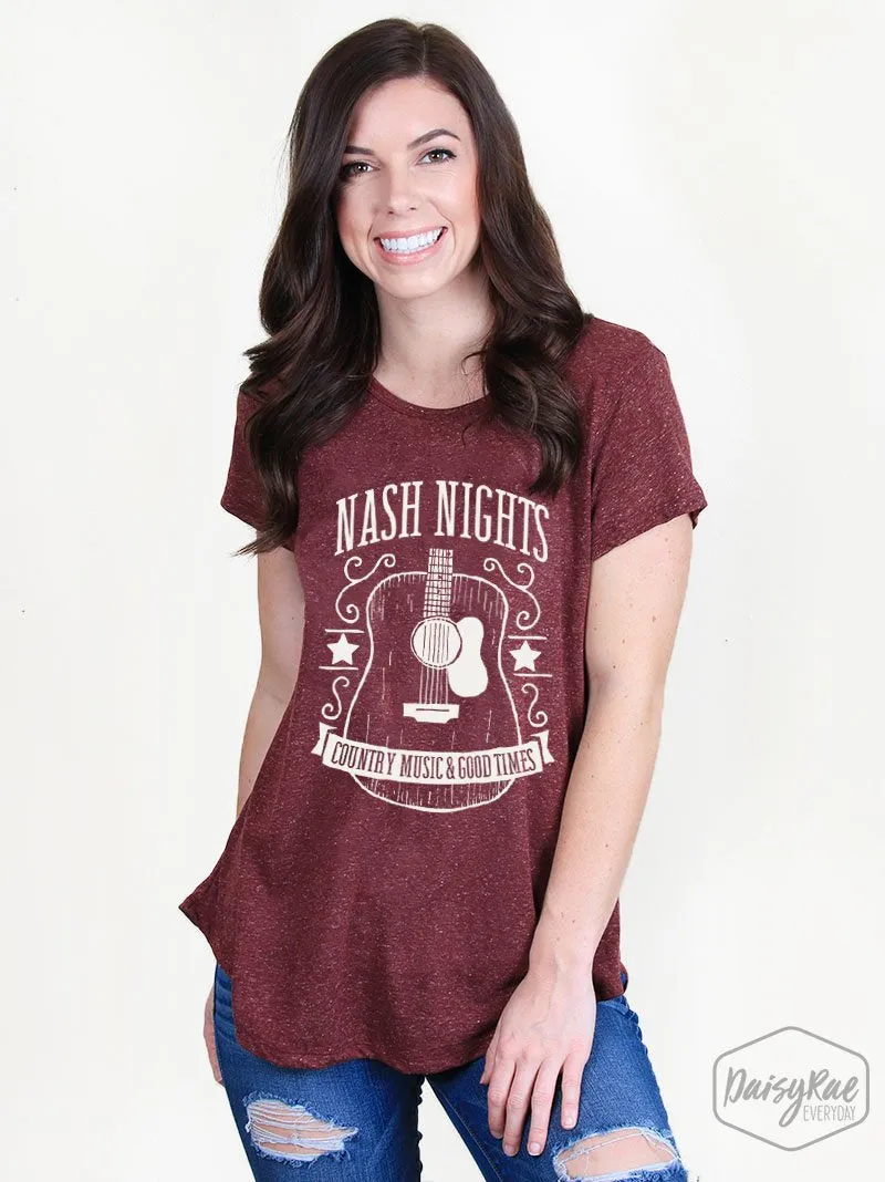 Nash Nights Tee on Maroon Heathered Rodeo Revival