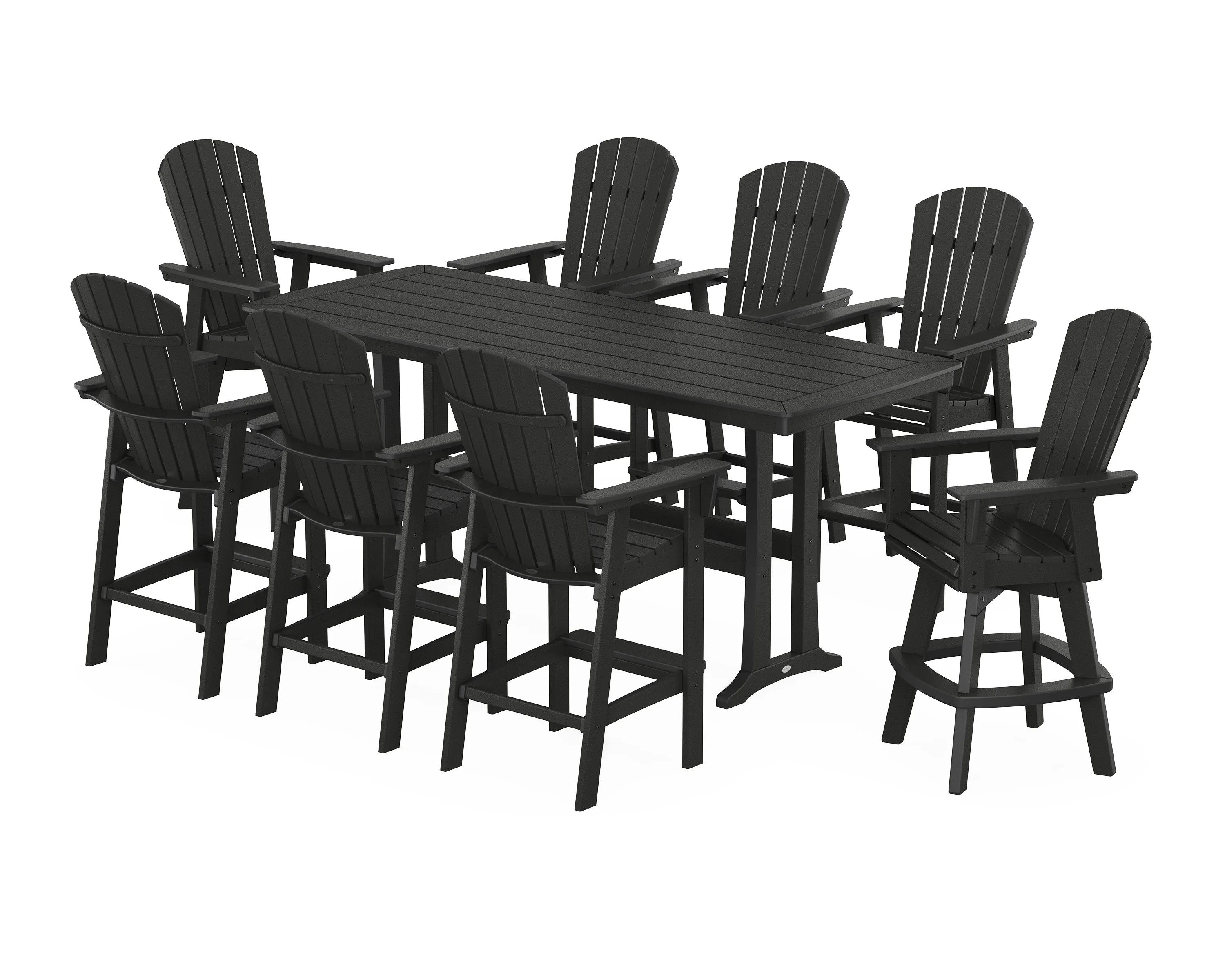 Nautical Curveback Adirondack Swivel 9-Piece Bar Set with Trestle Legs
