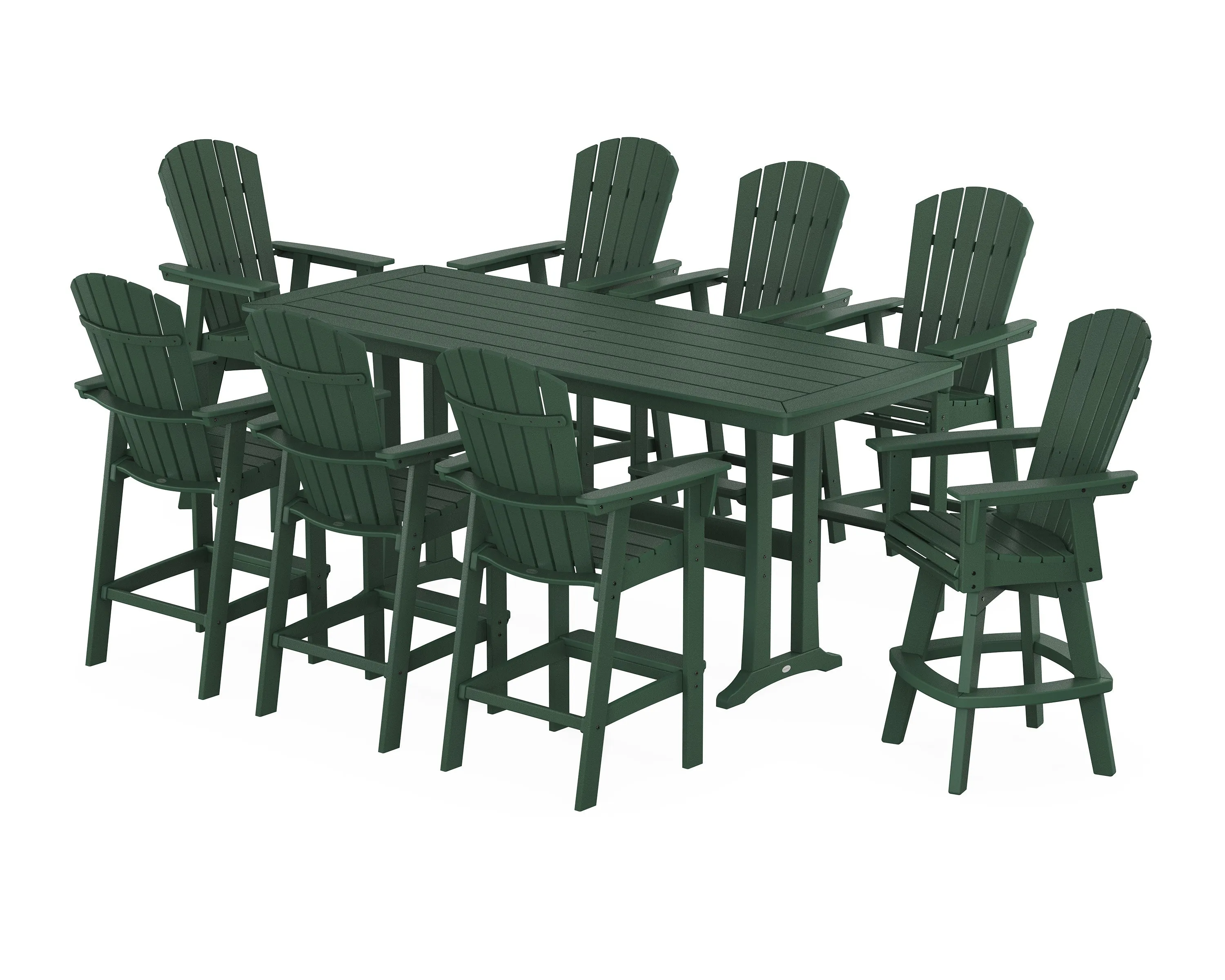 Nautical Curveback Adirondack Swivel 9-Piece Bar Set with Trestle Legs