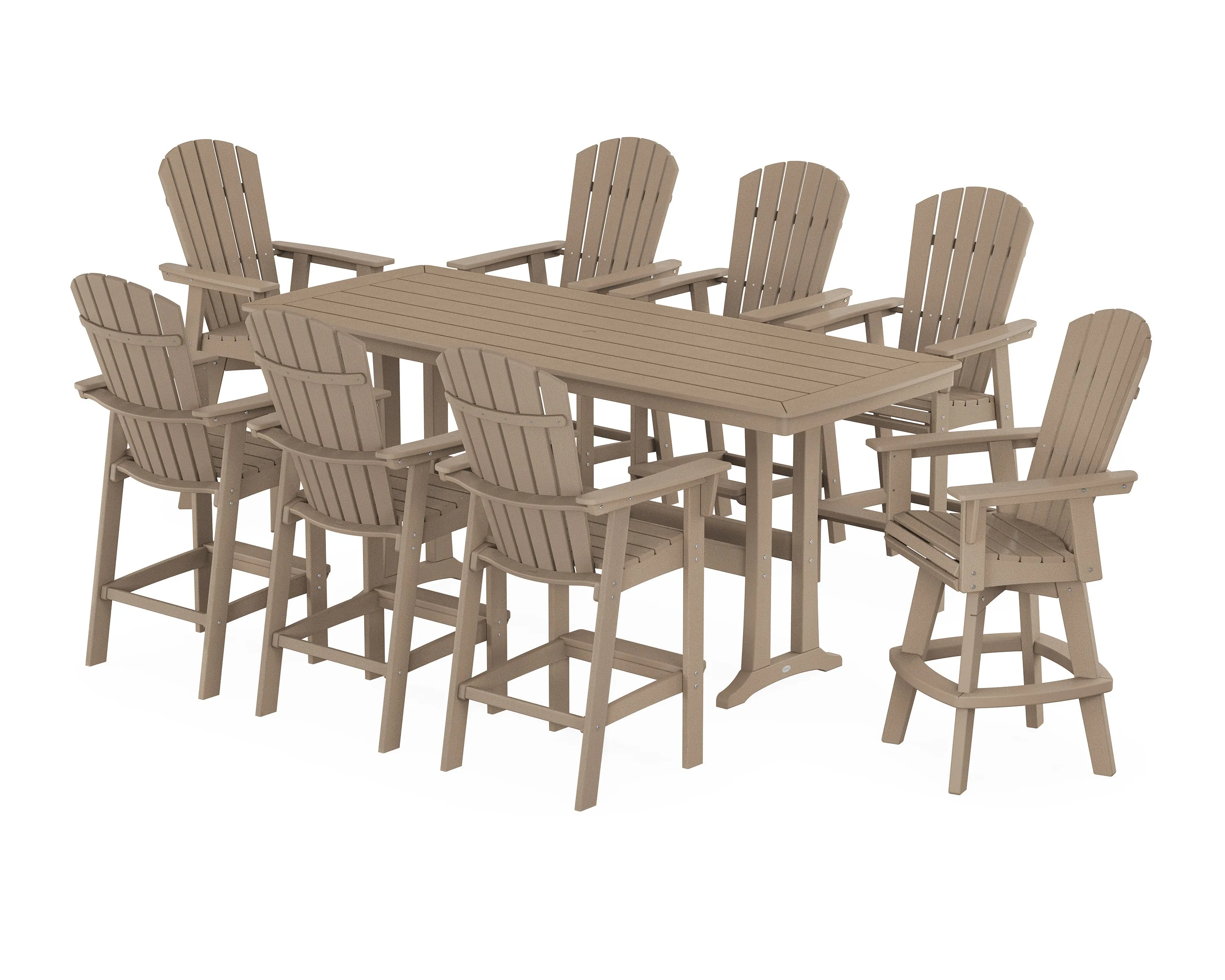 Nautical Curveback Adirondack Swivel 9-Piece Bar Set with Trestle Legs
