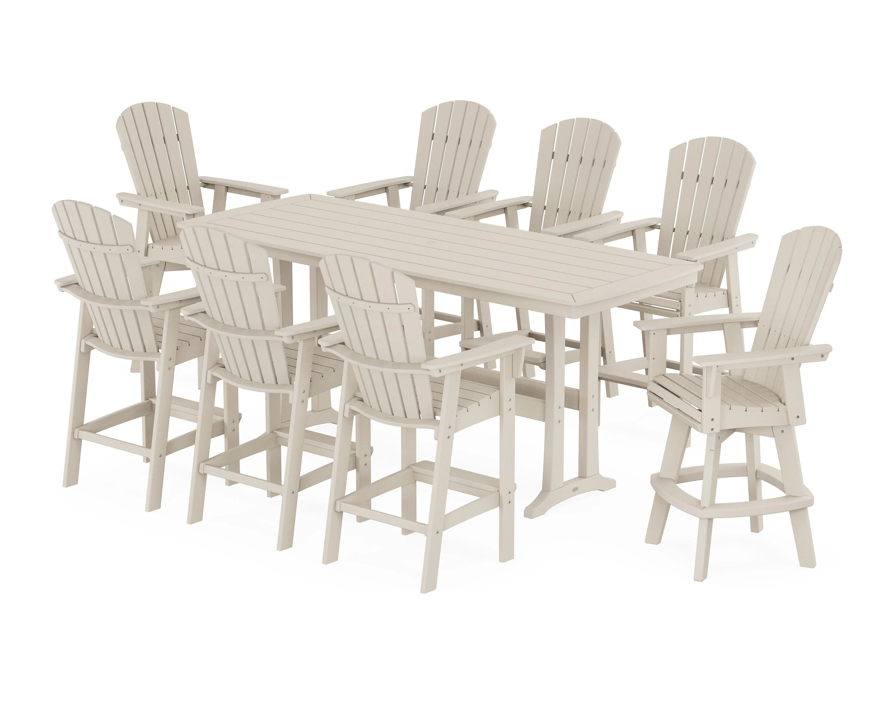 Nautical Curveback Adirondack Swivel 9-Piece Bar Set with Trestle Legs