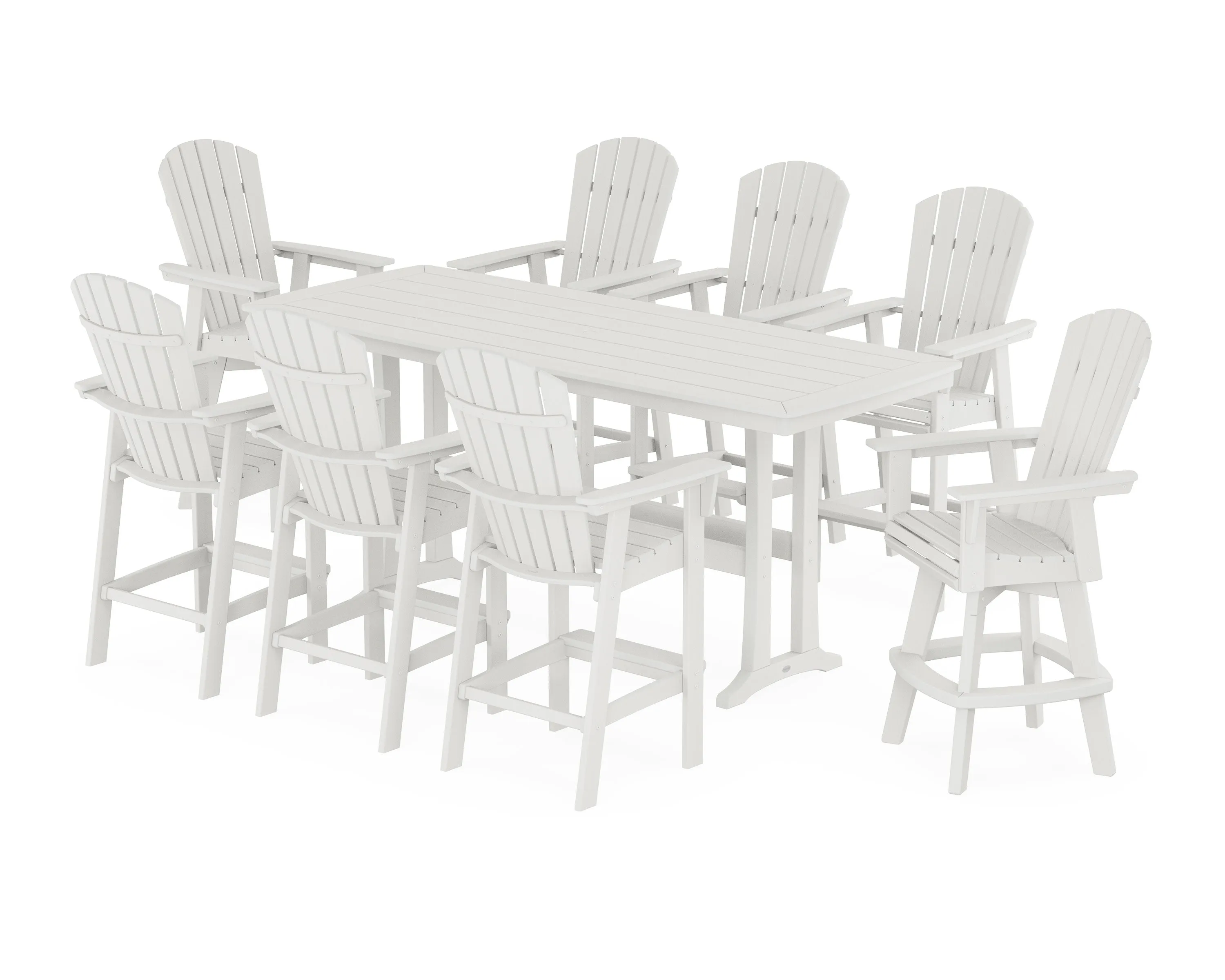 Nautical Curveback Adirondack Swivel 9-Piece Bar Set with Trestle Legs