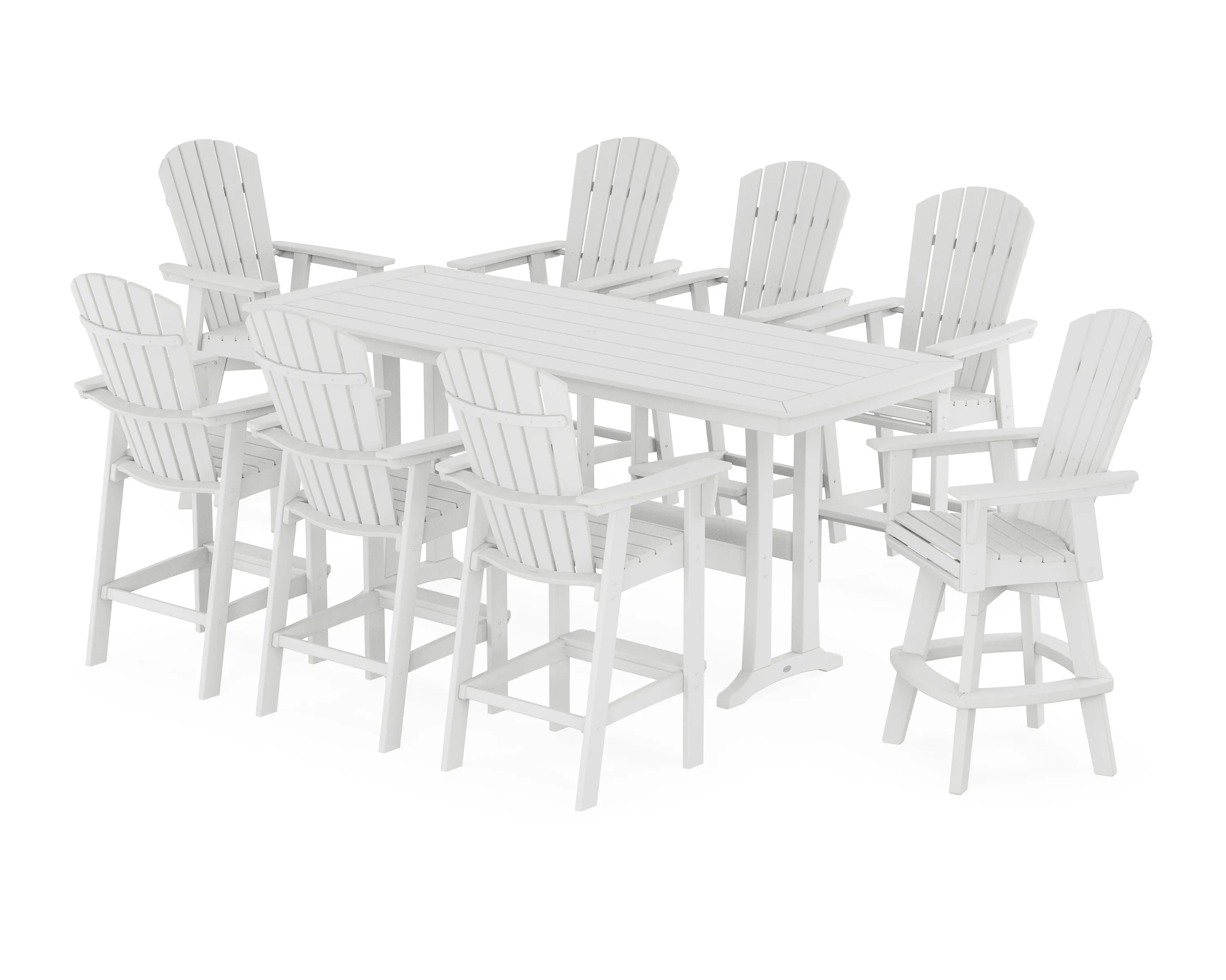 Nautical Curveback Adirondack Swivel 9-Piece Bar Set with Trestle Legs