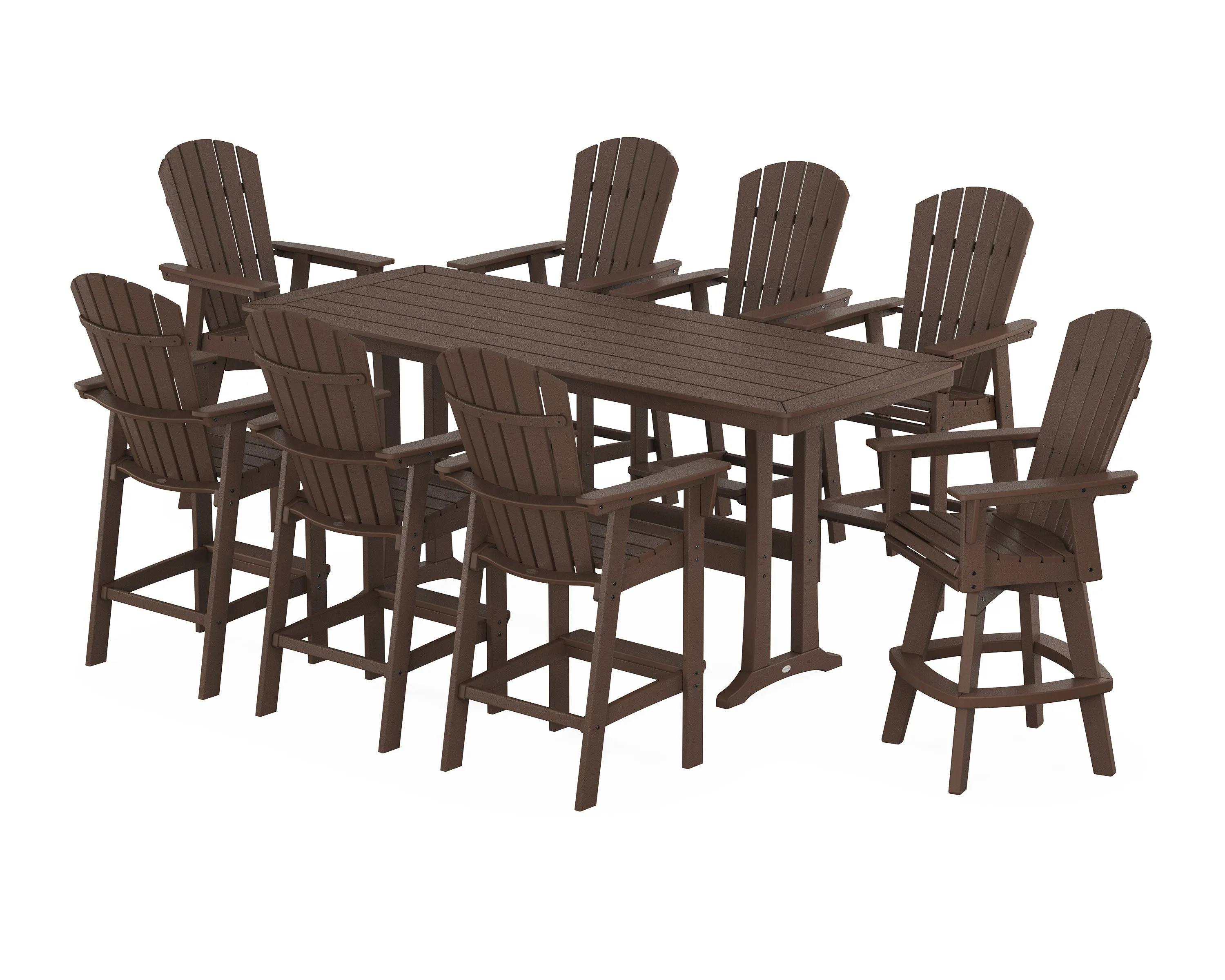 Nautical Curveback Adirondack Swivel 9-Piece Bar Set with Trestle Legs