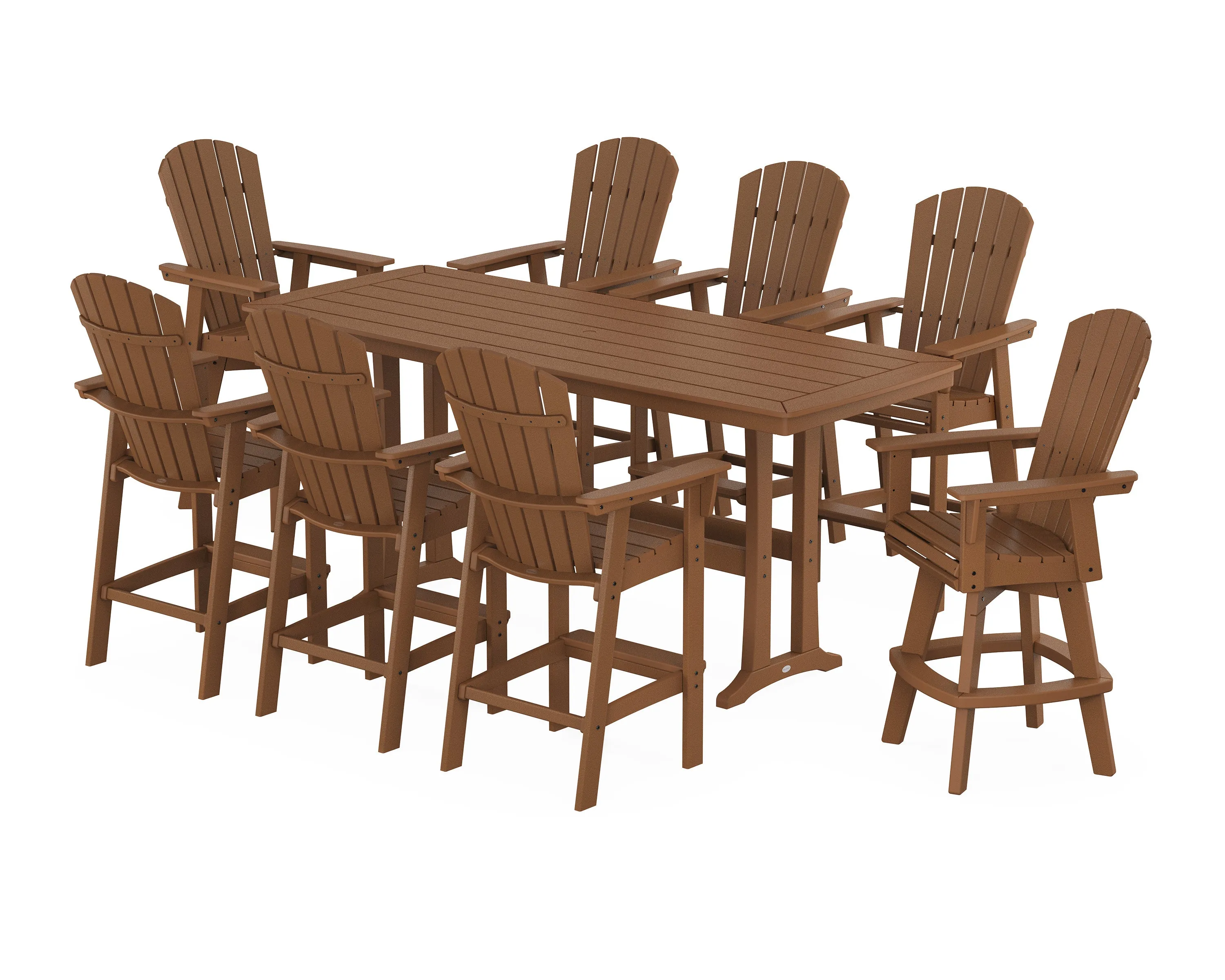 Nautical Curveback Adirondack Swivel 9-Piece Bar Set with Trestle Legs