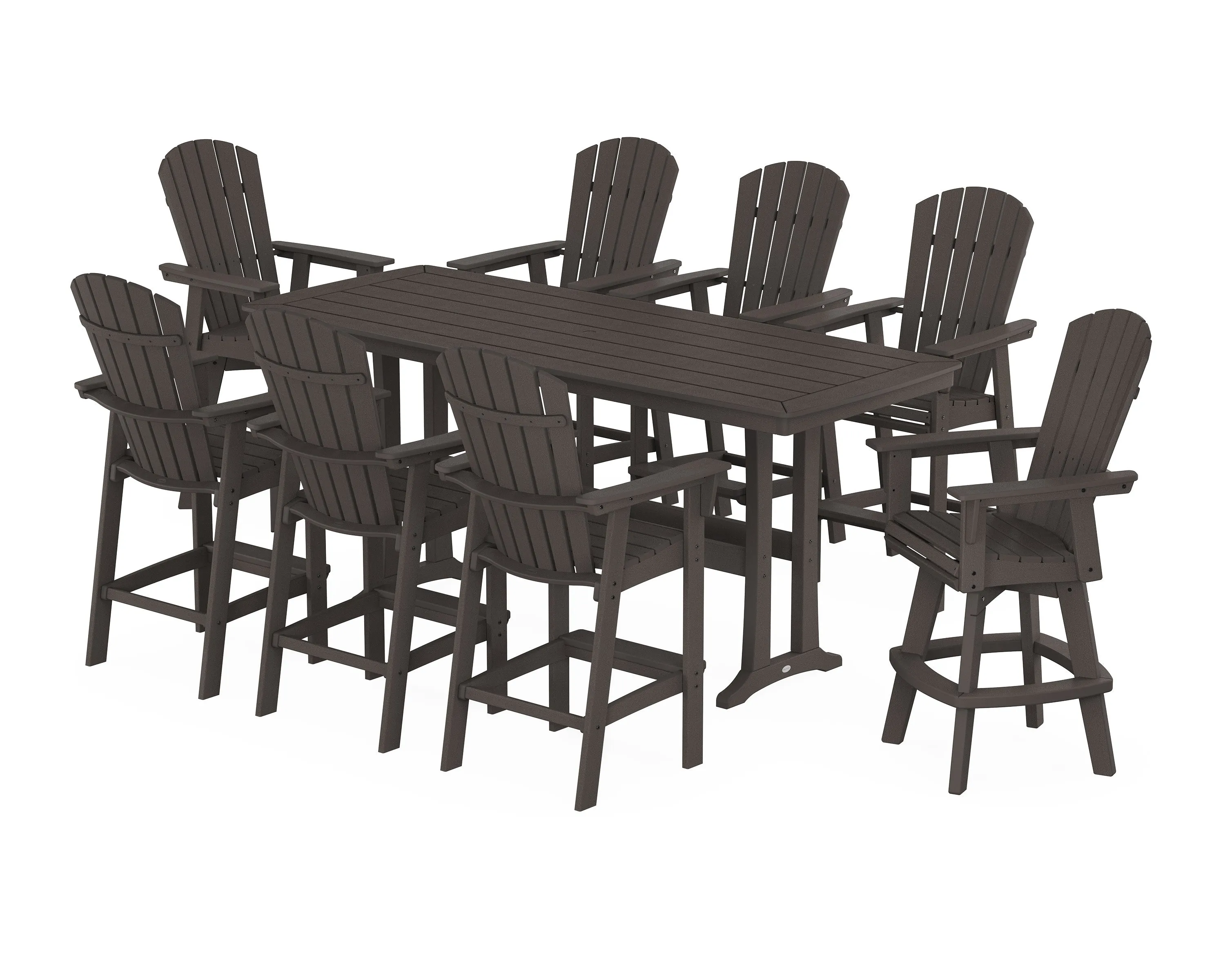 Nautical Curveback Adirondack Swivel 9-Piece Bar Set with Trestle Legs