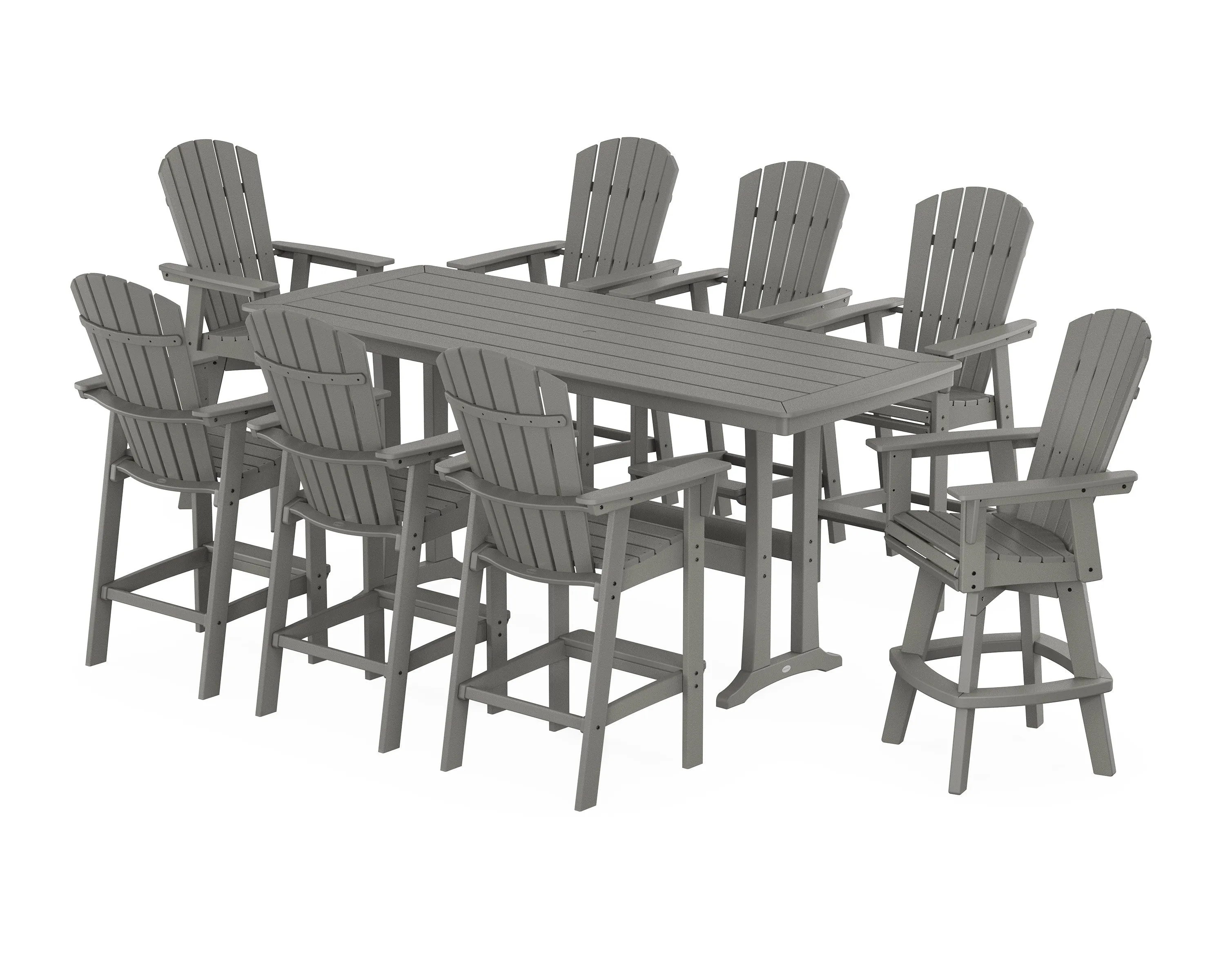 Nautical Curveback Adirondack Swivel 9-Piece Bar Set with Trestle Legs
