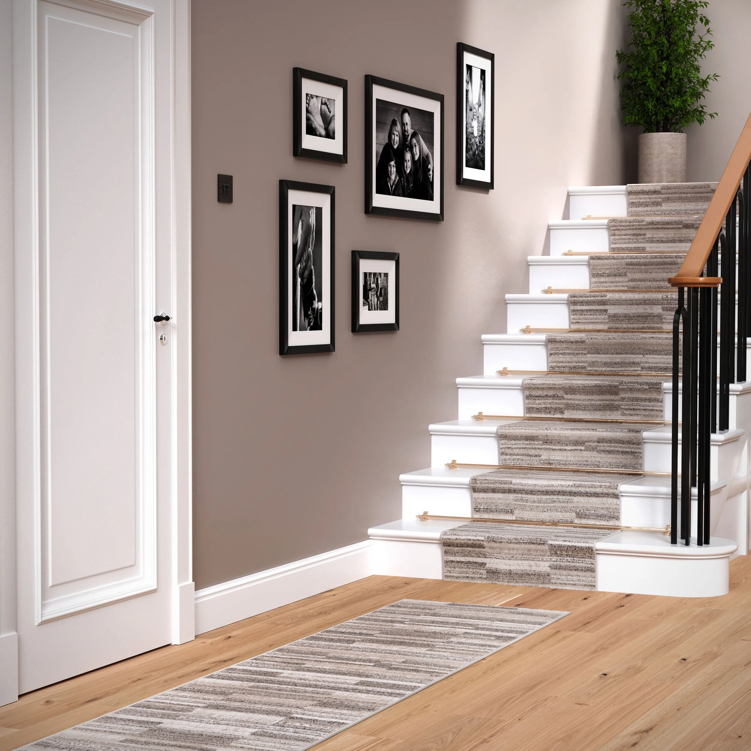 Neutral Beige Linear Runner Rug