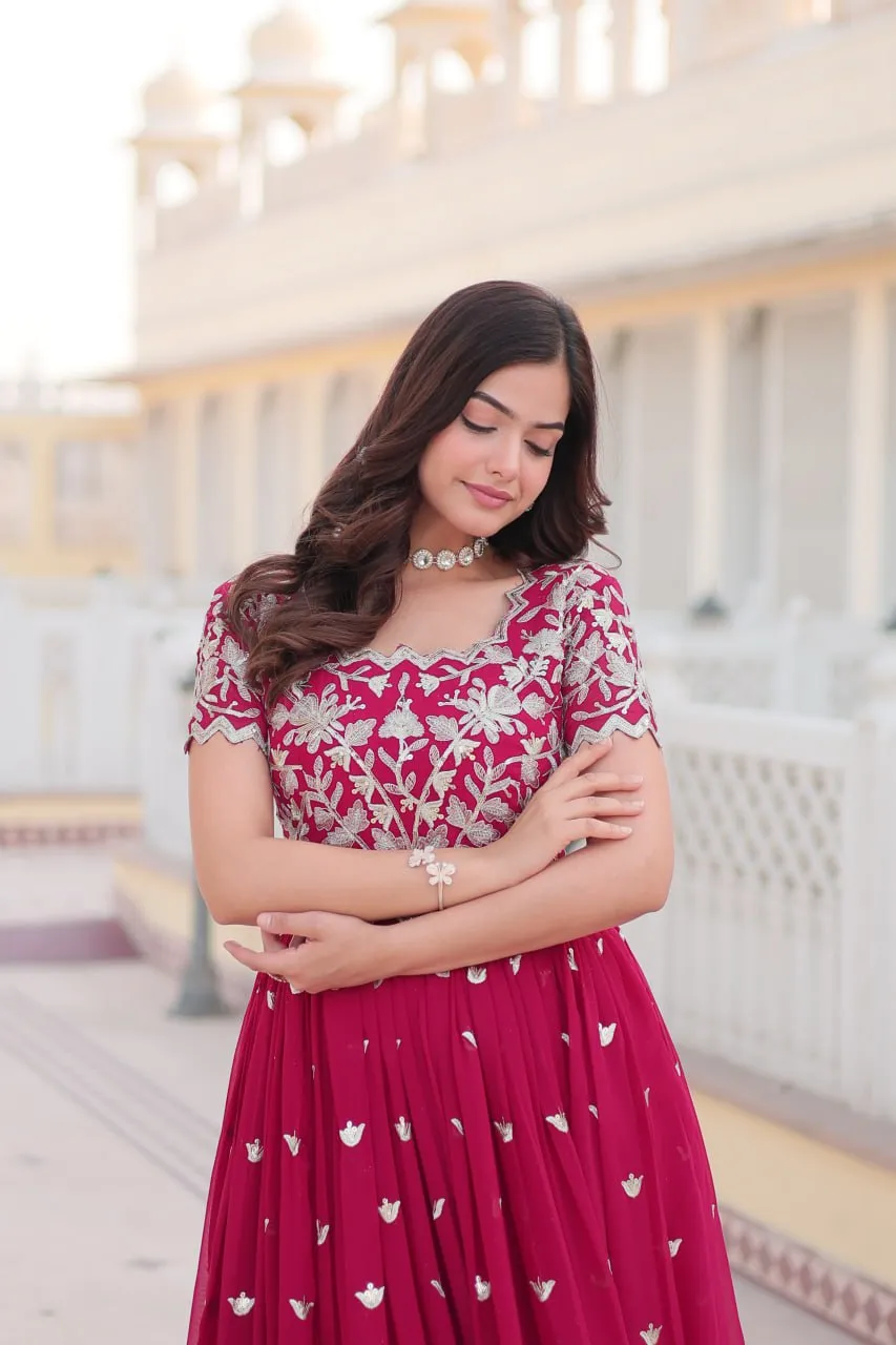 Pink Faux Blooming Sequin Ready to Wear Embroidered Gown