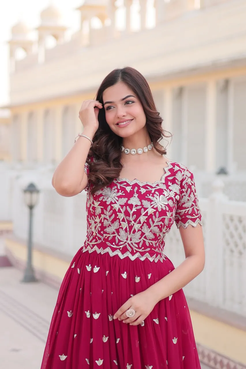 Pink Faux Blooming Sequin Ready to Wear Embroidered Gown