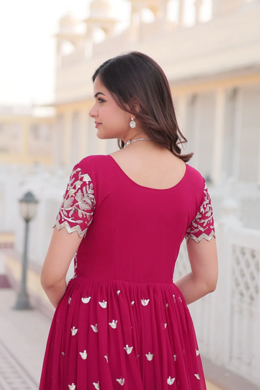 Pink Faux Blooming Sequin Ready to Wear Embroidered Gown