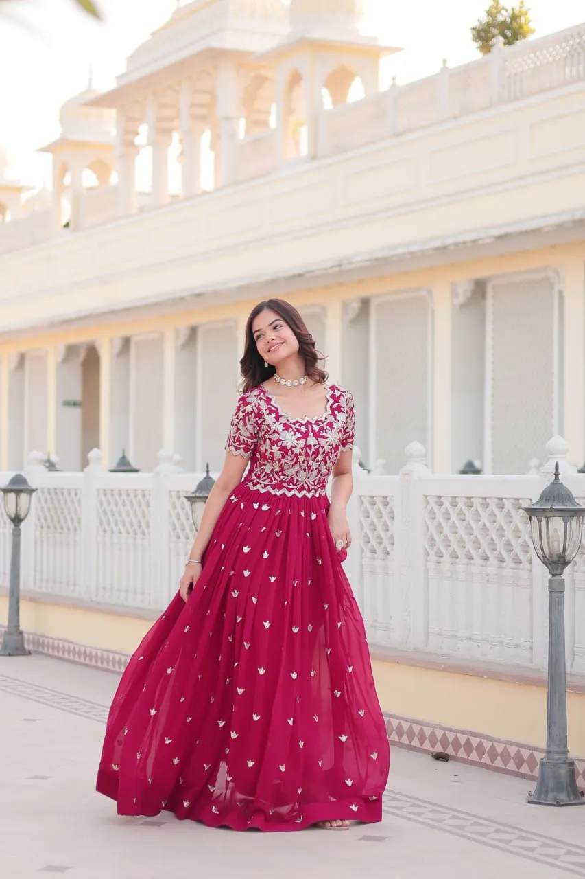 Pink Faux Blooming Sequin Ready to Wear Embroidered Gown