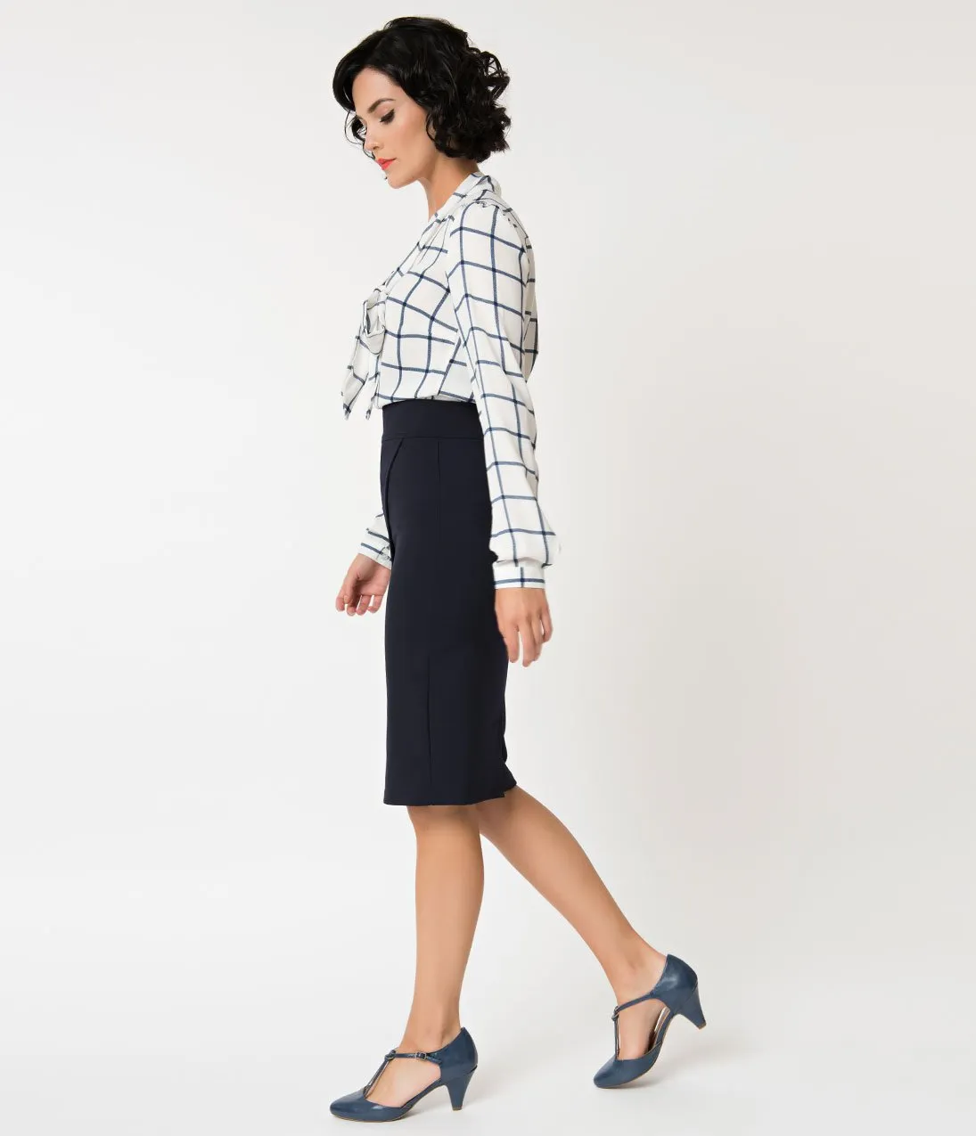 Retro Style Navy Blue Pencil Skirt