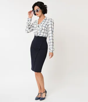 Retro Style Navy Blue Pencil Skirt