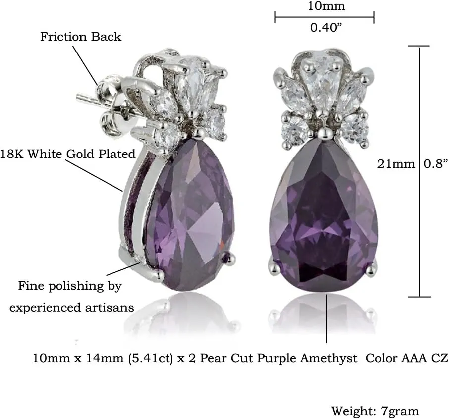 RIZILIA Teardrop Stud Pierced Earrings with Pear Cut CZ [5 Colors available] in White Gold Plated, Simple Modern Elegant
