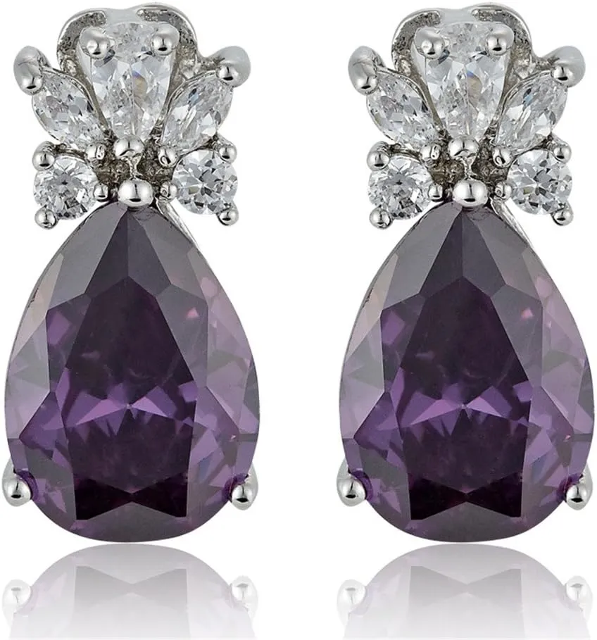 RIZILIA Teardrop Stud Pierced Earrings with Pear Cut CZ [5 Colors available] in White Gold Plated, Simple Modern Elegant