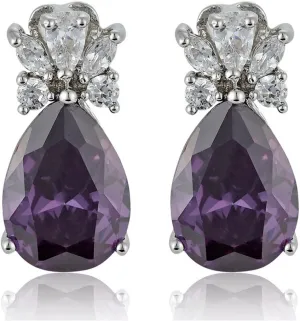RIZILIA Teardrop Stud Pierced Earrings with Pear Cut CZ [5 Colors available] in White Gold Plated, Simple Modern Elegant