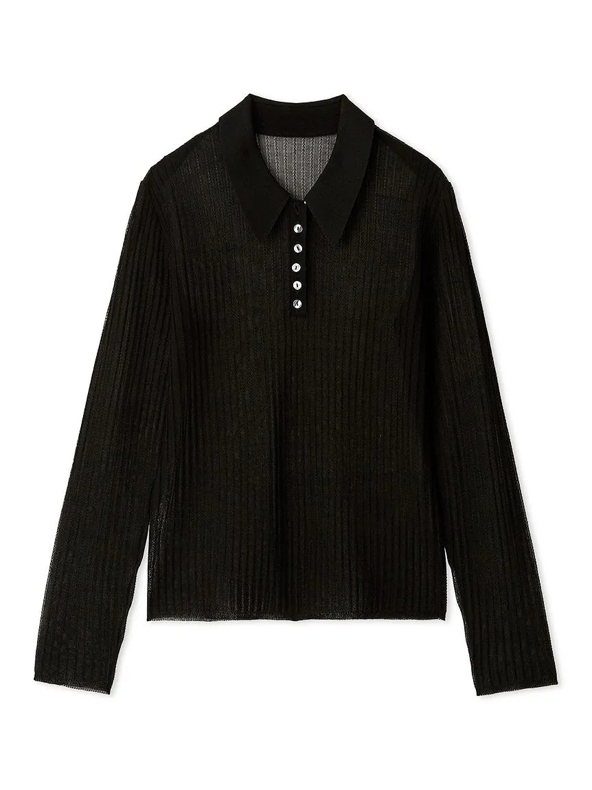 Sheer Knit Collared Top