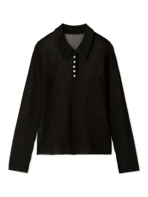 Sheer Knit Collared Top
