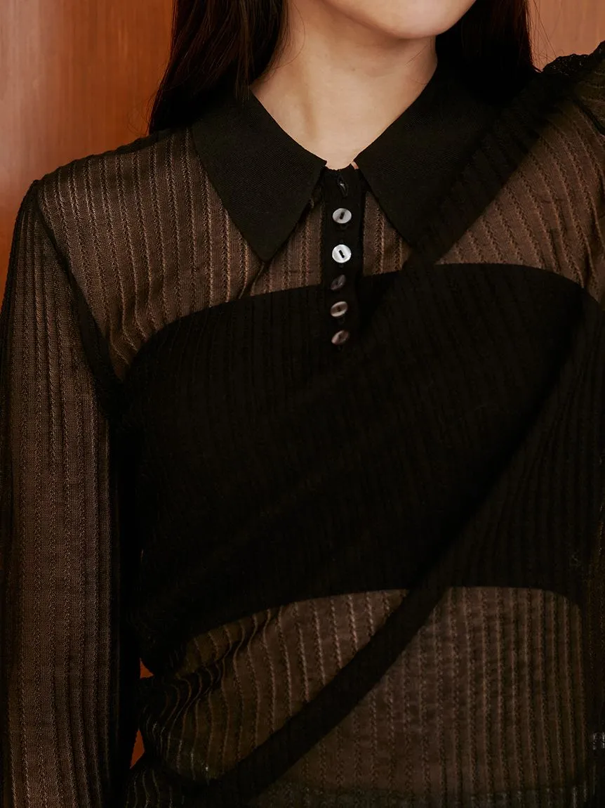 Sheer Knit Collared Top