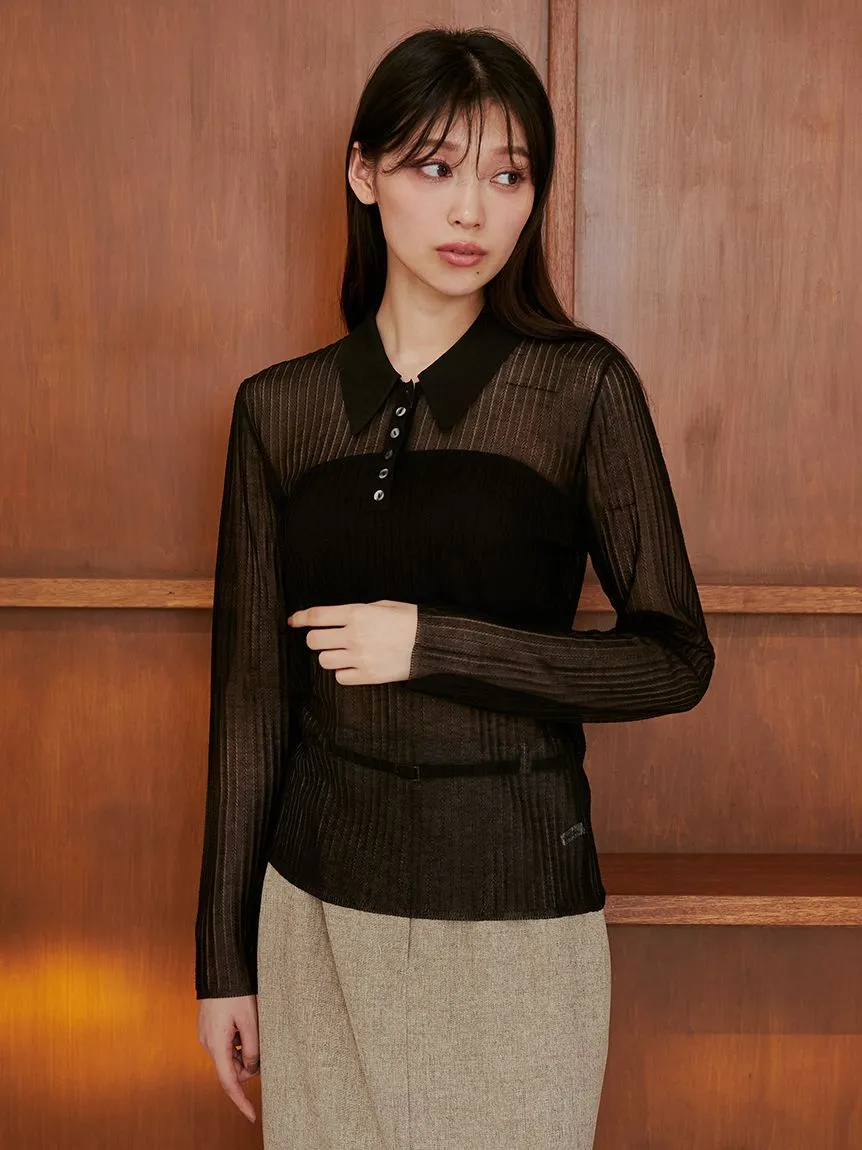 Sheer Knit Collared Top