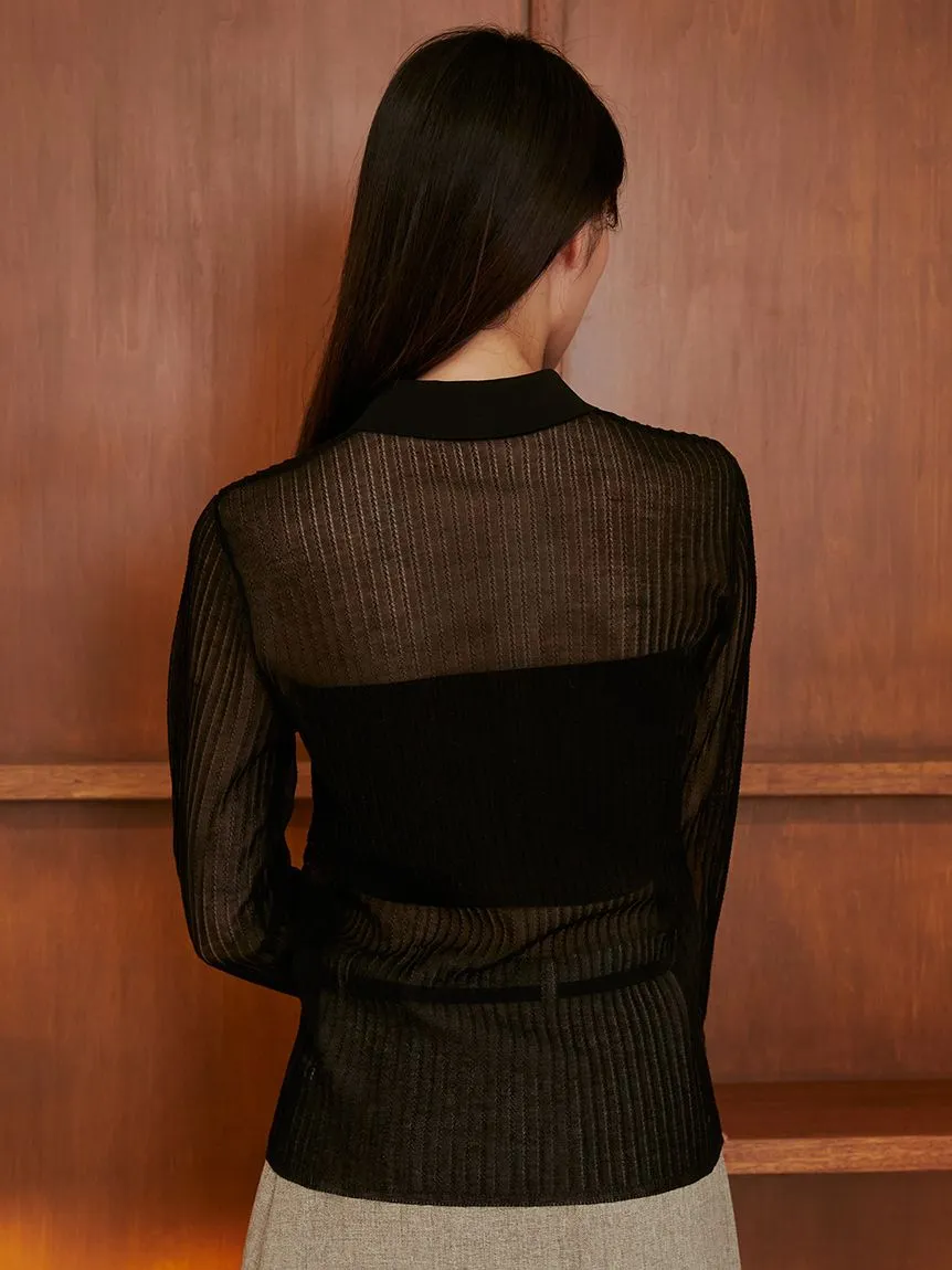Sheer Knit Collared Top