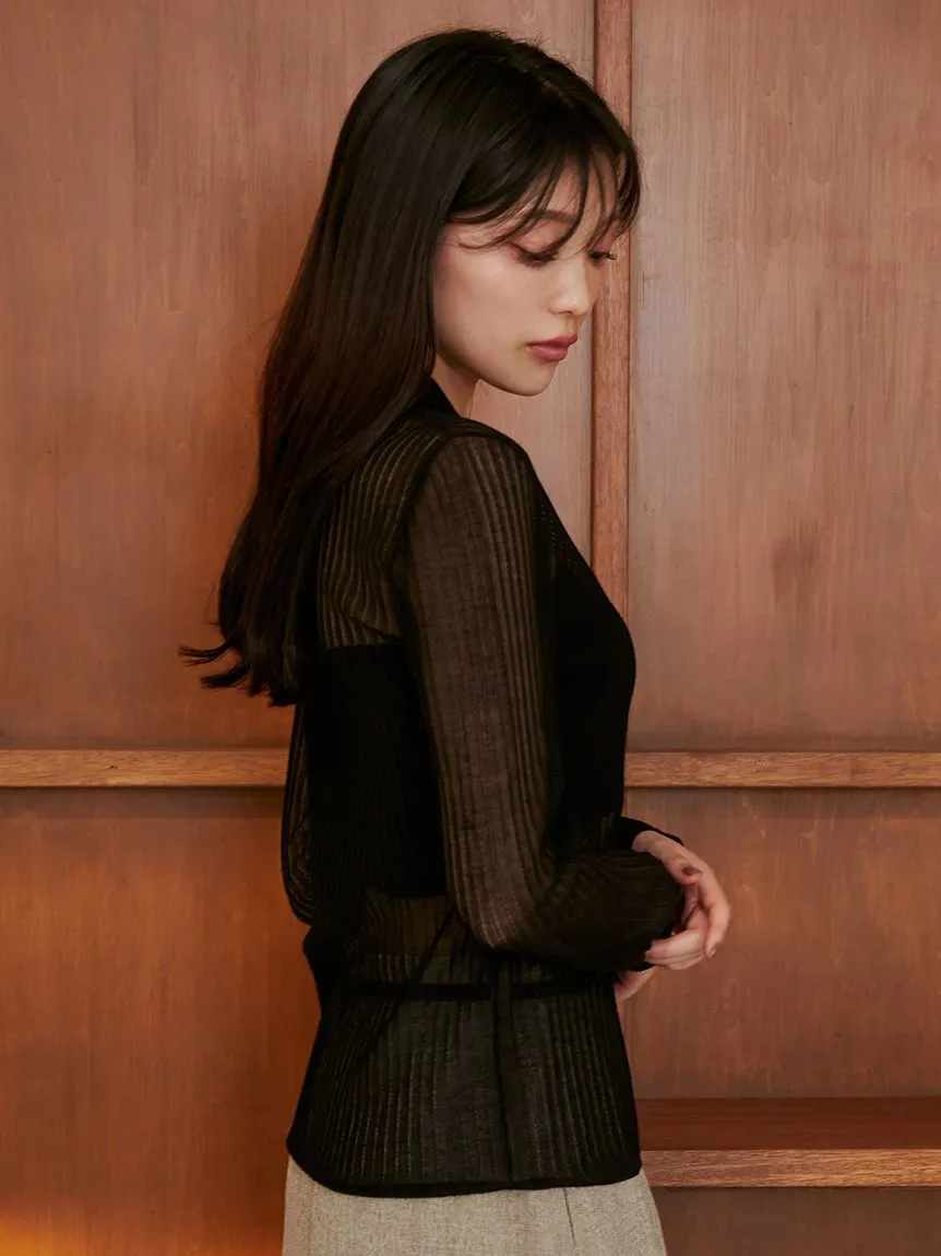 Sheer Knit Collared Top
