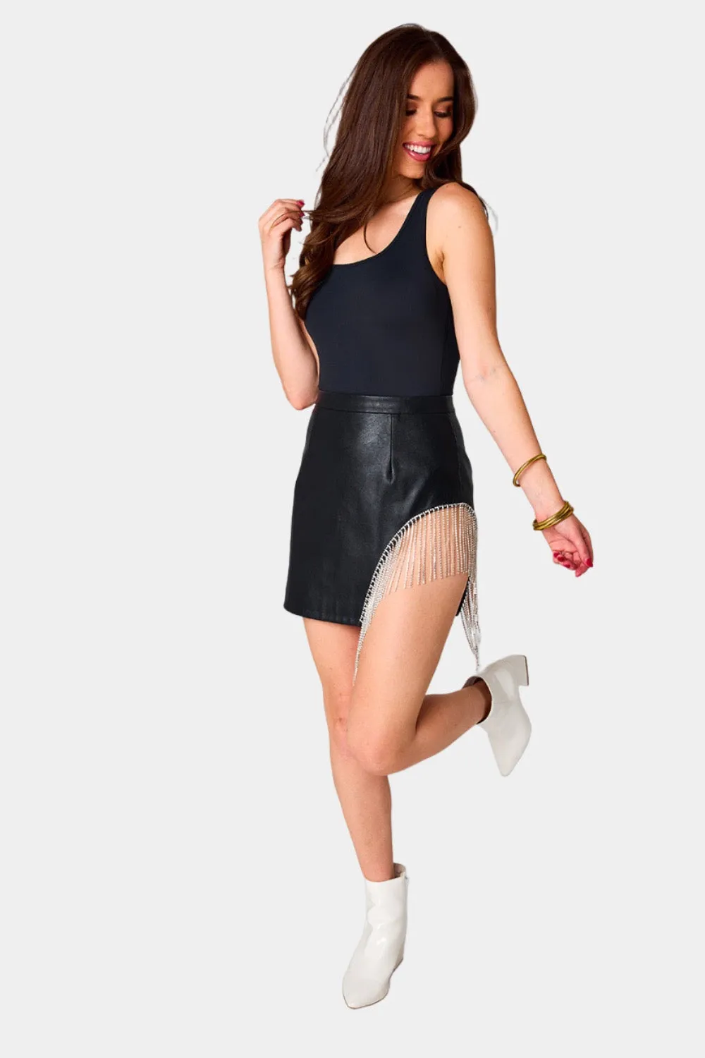 Show Girl Crystal Fringe Mini Skirt Black