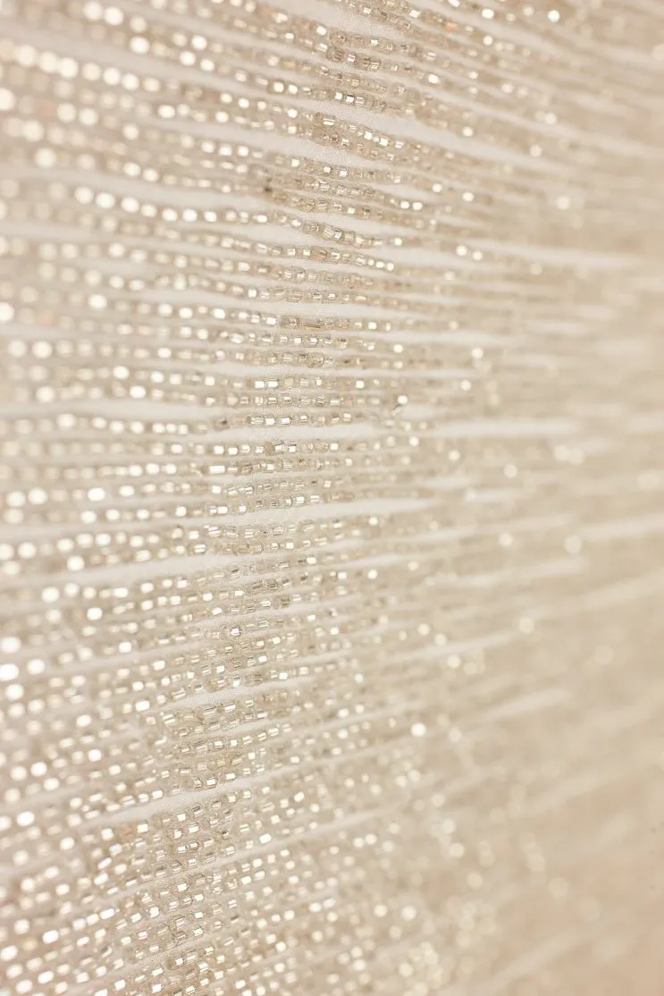 Silver Micro Bugle Beads on Silk Georgette Fabric