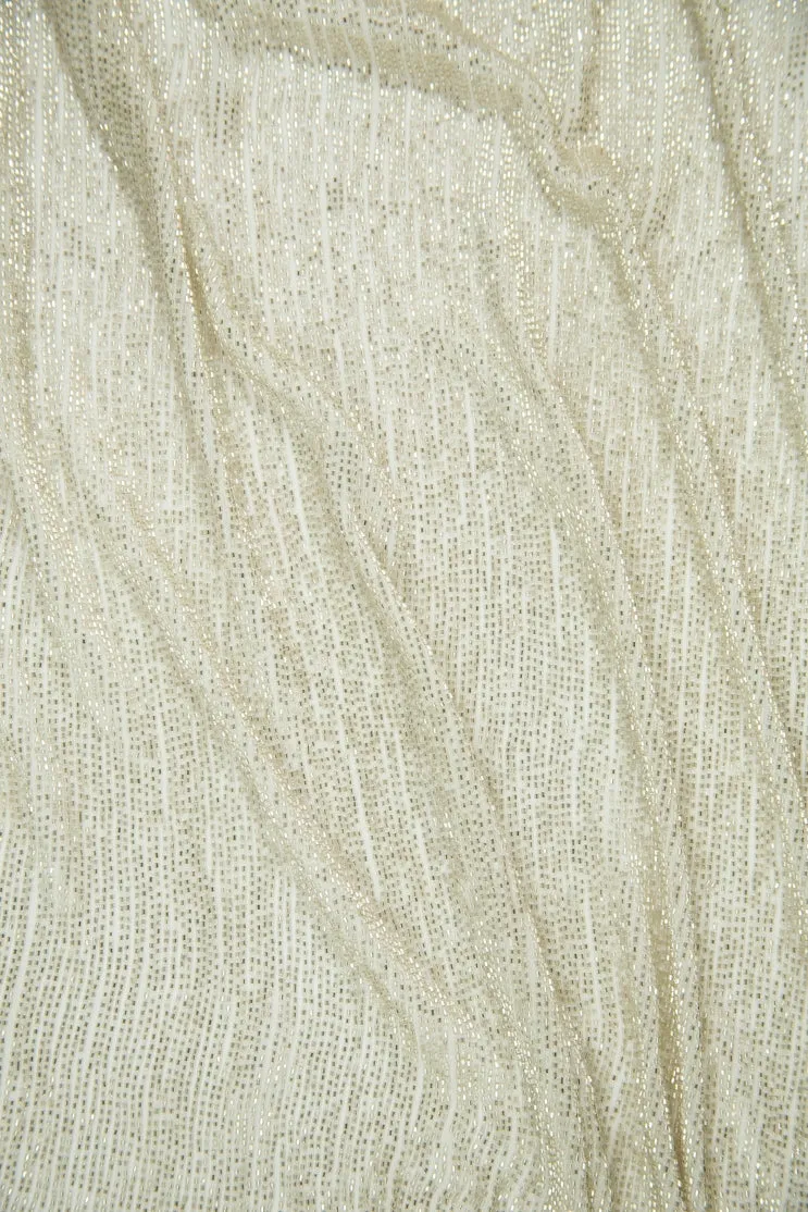 Silver Micro Bugle Beads on Silk Georgette Fabric