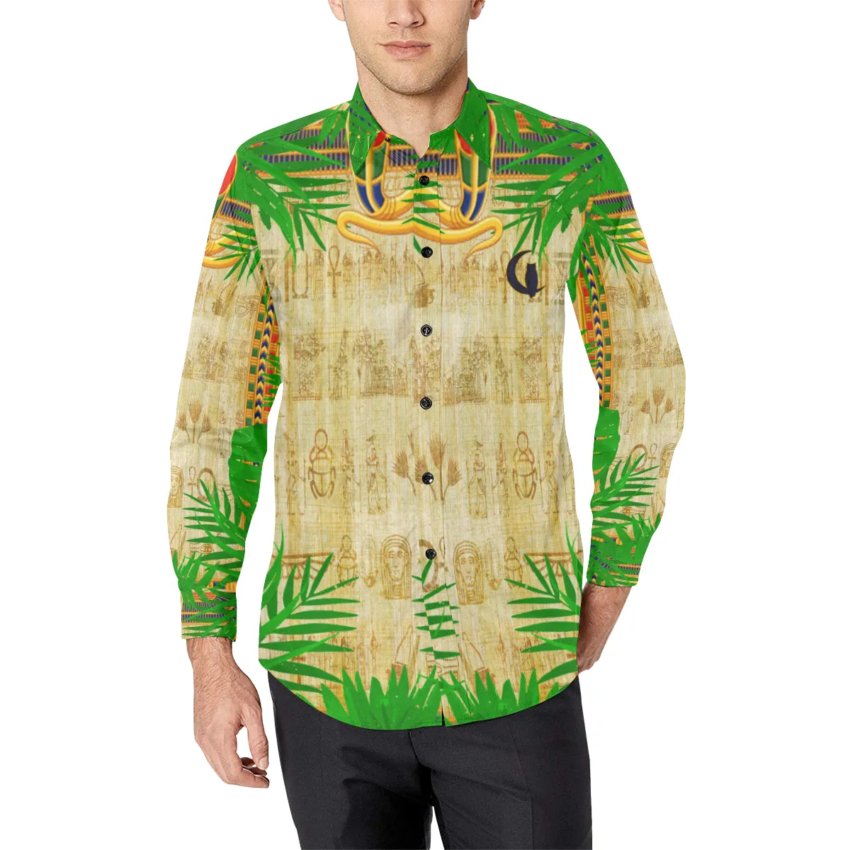 TROPICAL NILE VALEY Men's All Over Print Casual Dress Shirt
