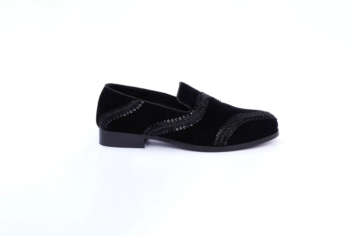 WAVE EMBROIDERED SLIP-ONS- BLACK