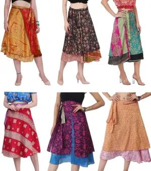 Wevez Pack of 3 Pcs Original Two Layer Printed Wrap Around Skirts (Midi Length)